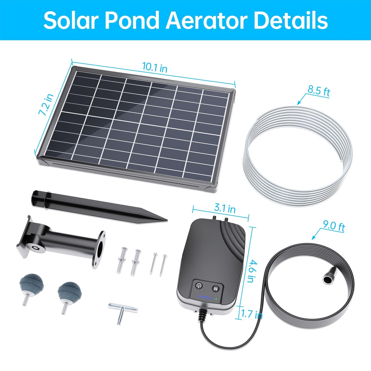 Biling 8W Solar Pond Aerator, 4400mAh Battery Backup Solar Aerator for Pond, 3 Working Modes Solar Air Pump for Outdoor Small Pond Fish Tank