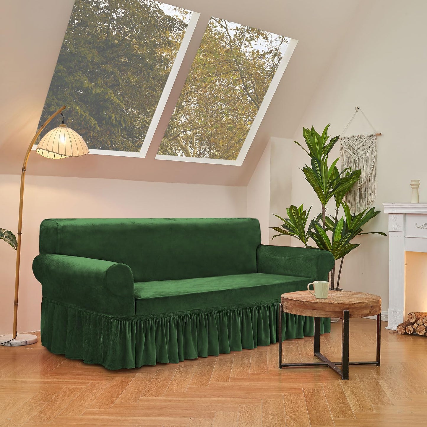 NICEEC Armchair Cover Super Soft 1-Piece Green Armchair Slipcover Stretch Universal Spandex Couch Covers for Living Room Easy Fit Washable Furniture Sofa Protector with Skirt