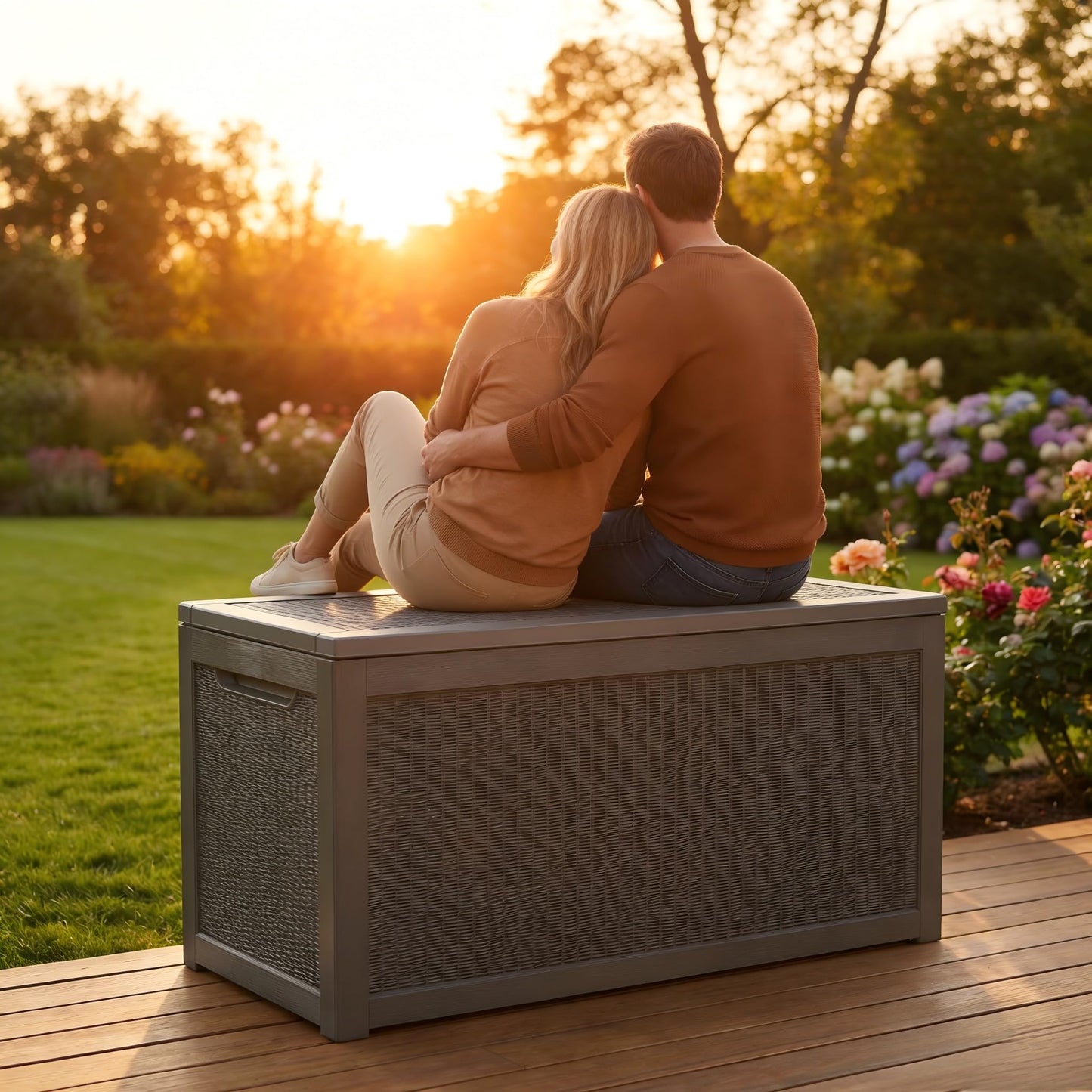 265 Gallon Resin Deck Box Outdoor Storage Chest, Large Waterproof Patio Storage Box All-Weather Garden Storage Container for Cushions, Pool Supplies, Yard Tools – Easy Assembly, Lockable Lid