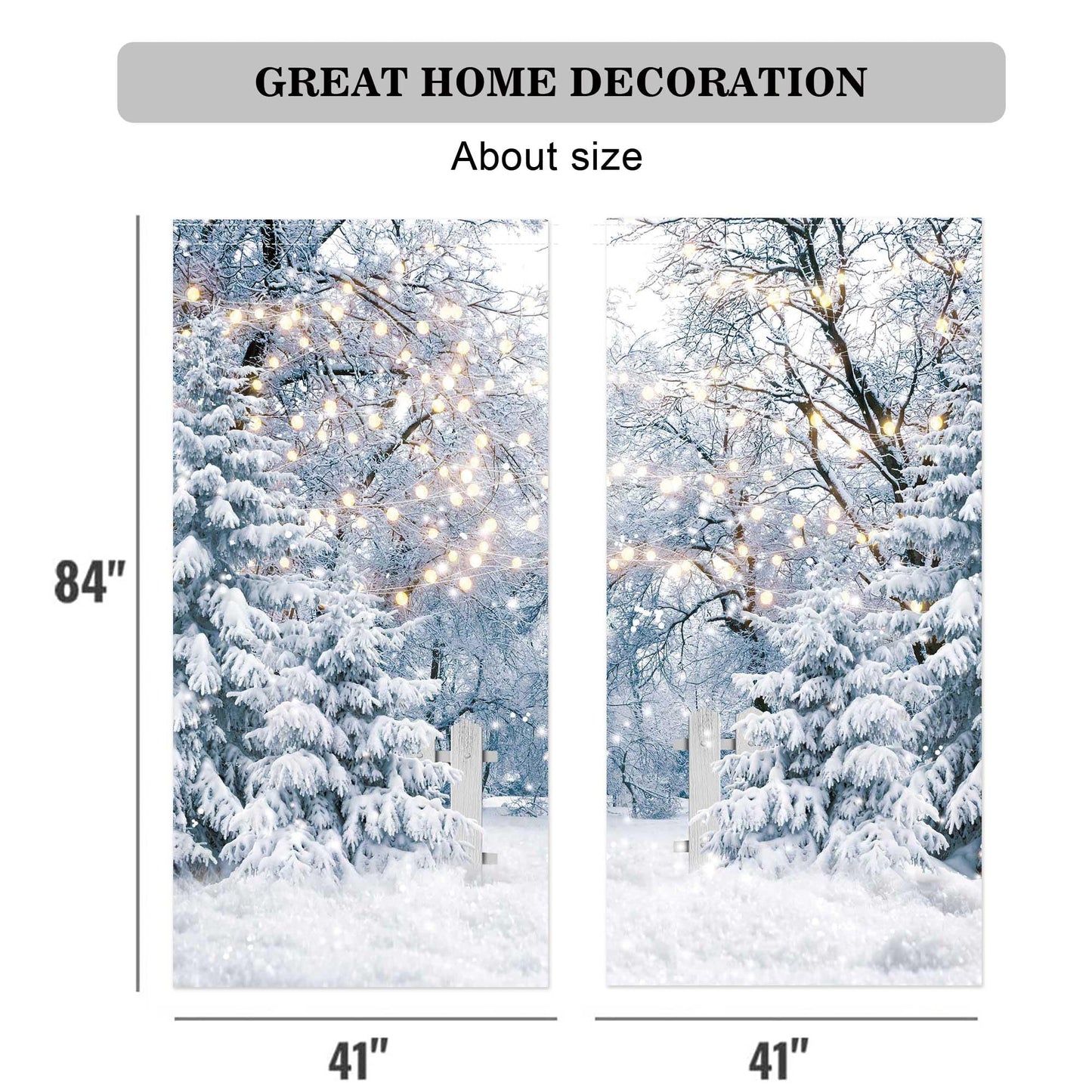 Felortte 82" Wx 84" L Winter Scene Window Curtain Blue Wonderland Snowflake Forest Landscape for Christmas Home Bedroom Living Room Decor Decorations with Fabric Machine Washable