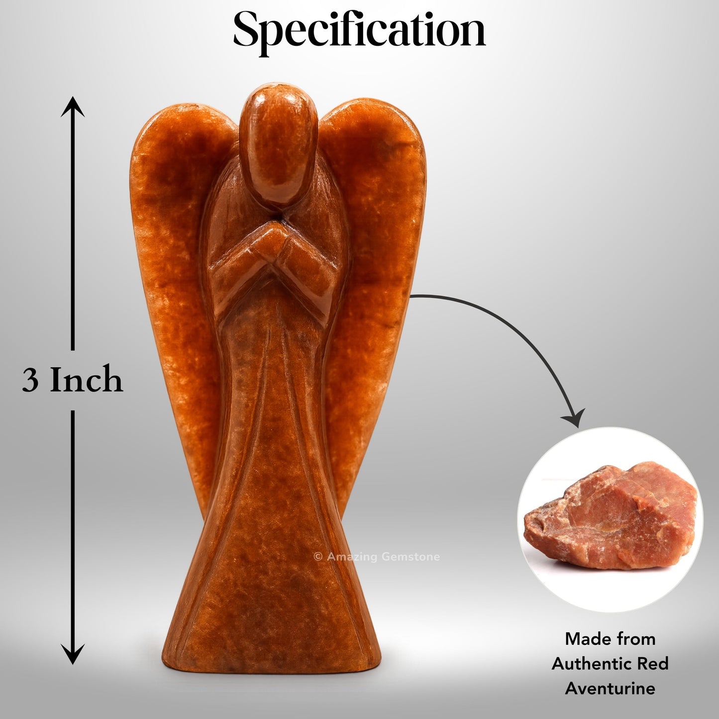 Amazing Gemstone Red Aventurine Angel - Red Aventurine Crystal Angel and Pocket Guardian Angel Crystal Figurines (3 inches)