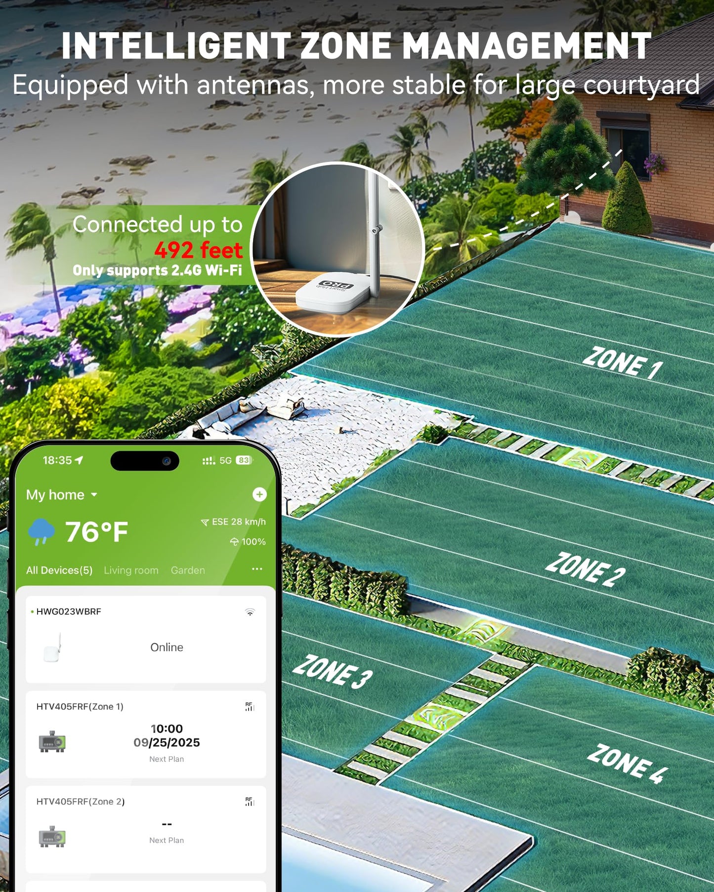 RAINPOINT WiFi Sprinkler Timer 4 Zone, Outdoor Smart Water Timer for Garden Hose with Brass Inlet&Outlet, Custom Programs via APP/Voice Control for Automatic Watering System