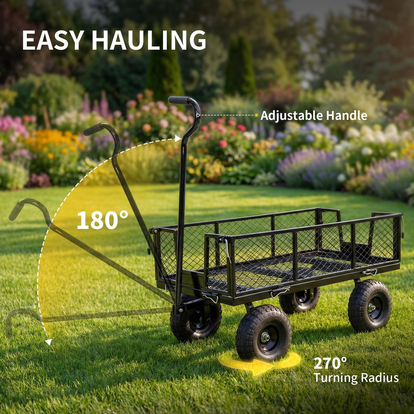 NorthSky Heavy Duty Garden Cart - 800lbs Load Capacity with 180° Rotating Handle, 10" All-Terrain Tires, Removable Sides for Easy Hauling, Garden Wagon for Yard Work, Outdoor Utility Cart (Black)