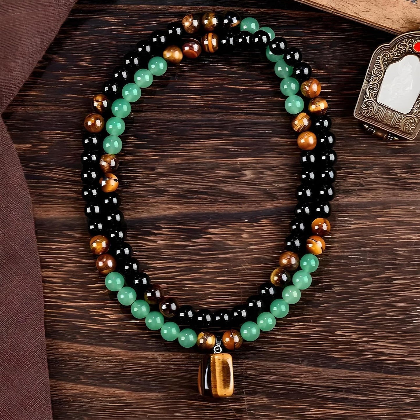 Money Bracelet and Necklace Long Jade Beaded Necklace for Men Protection Necklace for Women Money Attraction Necklaces Amulet Feng Shui Wealth Spiritual Crystal Jewelry Hematite Obsidian Tiger Eye Jewelry Gifts