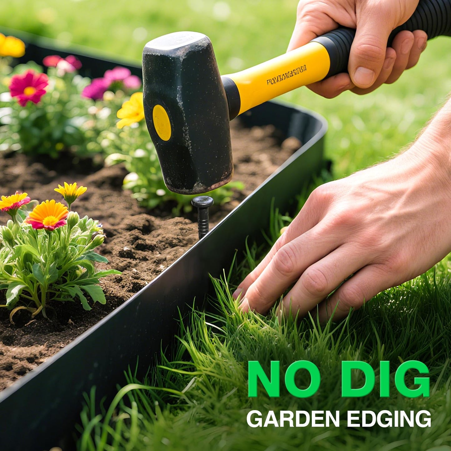 MIXC Garden Edging Border, 100FT 2 Inch Tall Plastic Landscape Edging with 150 Stakes, Flexible Tool-Free Lawn Border for Yard, Flower Bed & Landscaping