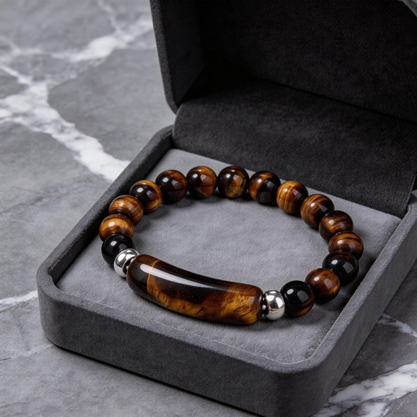Kim Carrey Italian Tiger's Eye Mens Bracelet Stainless Steel Waterproof, Men's Bracelets Birthday Annivesary Gift for Him (Big Tiger's Eye Beads)