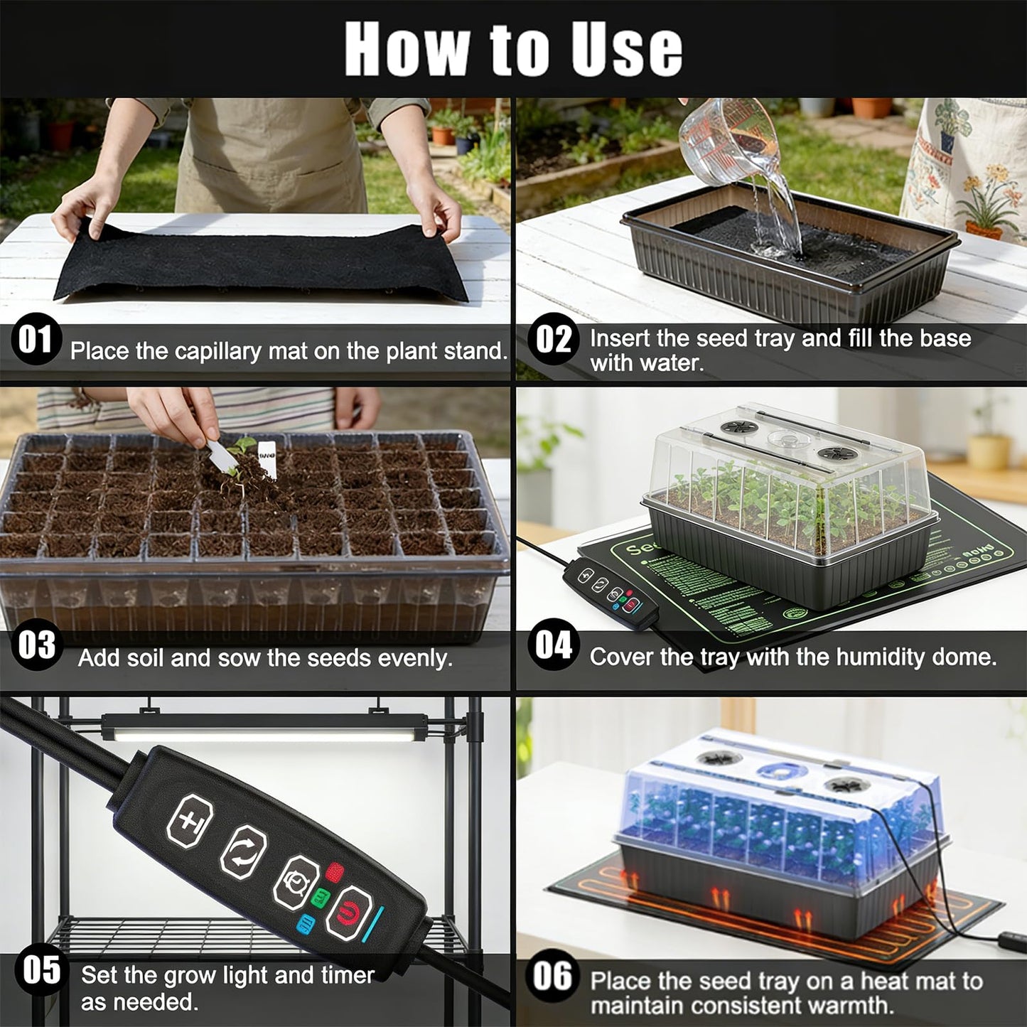 Gaprass 60 Cell Self-Watering Seed Starter Tray with Grow Light and Heat Mat,Seed Starter Kit,Humidity Domes,Auto Timer,Flexible Brightness Seedling Starter Trays for Seed Starting & Seeds Growing
