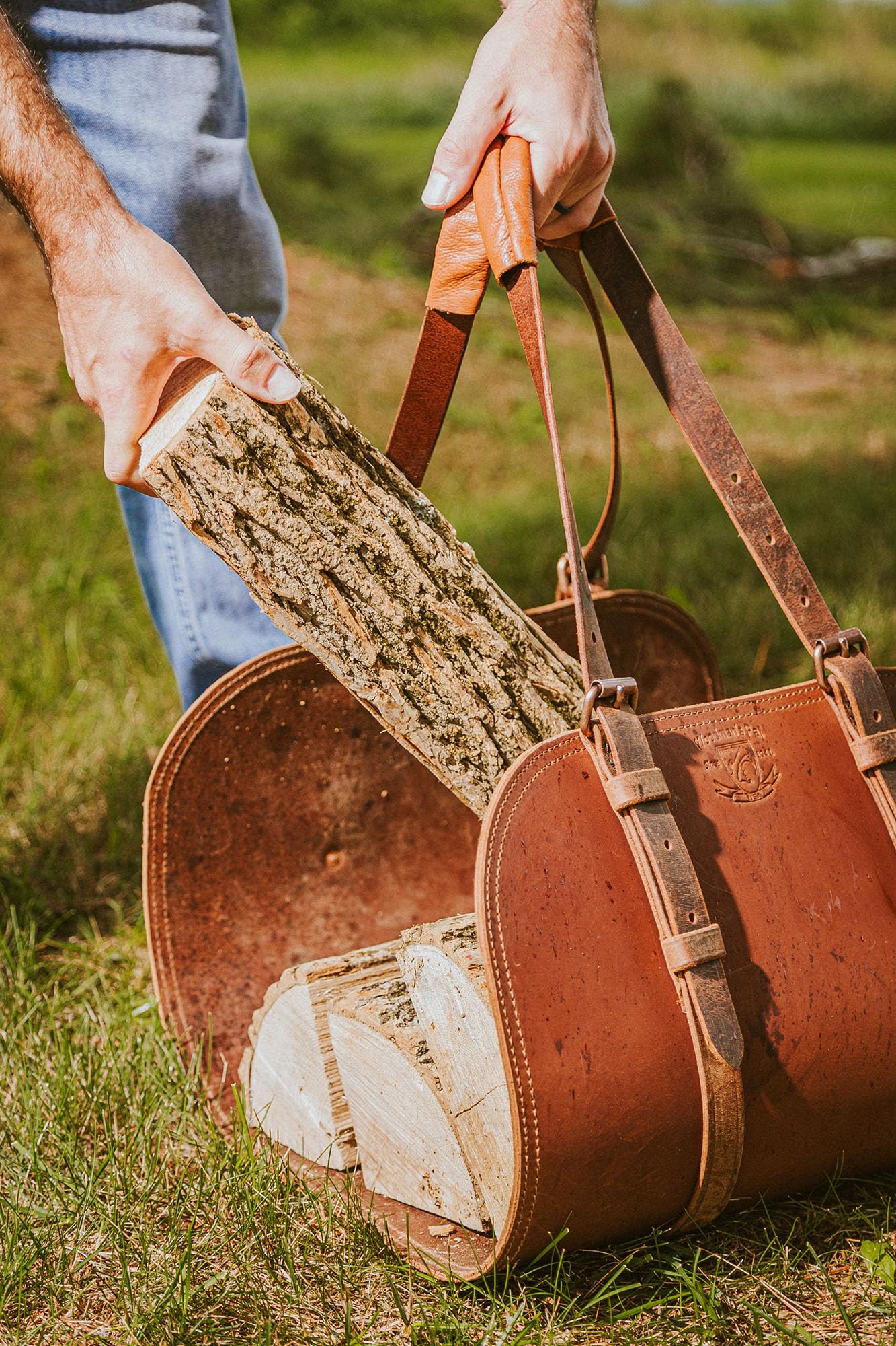 Woodman's Pal Premium Buffalo Leather Log Carrier, Luxury Handcrafted Firewood Carrier, Heavy-Duty Firewood Bag for Wood Carrying, Made in USA - Ideal for Outdoors and Camping Wood Stove Accessory