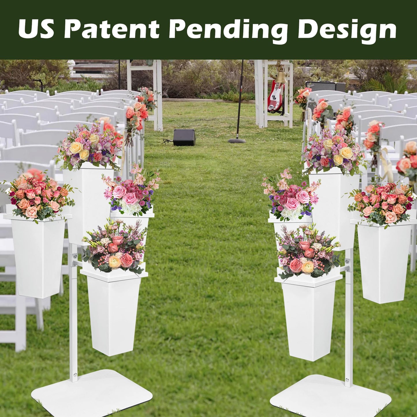 PROLEE Flower Display Stand with Buckets, Wedding Flower Cart Display Stand with Wheels,Flower Stand for Wedding Party, Events and Garden Decor (White)