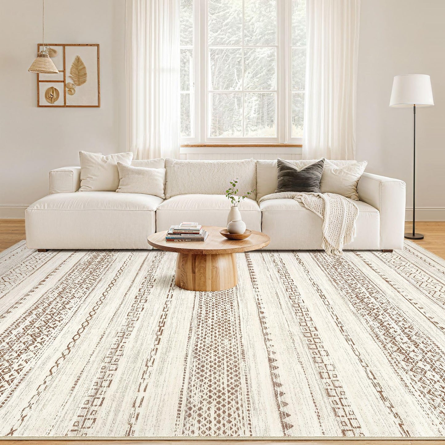 Nakagishi 10x14 Area Rugs Living Room: Washable Boho Large Neutral Modern Soft Farmhouse Rug Stain Resistant Indoor Non-Slip Accent Carpet for Bedroom Nursery Kids Playroom Office Dining Room- Brown