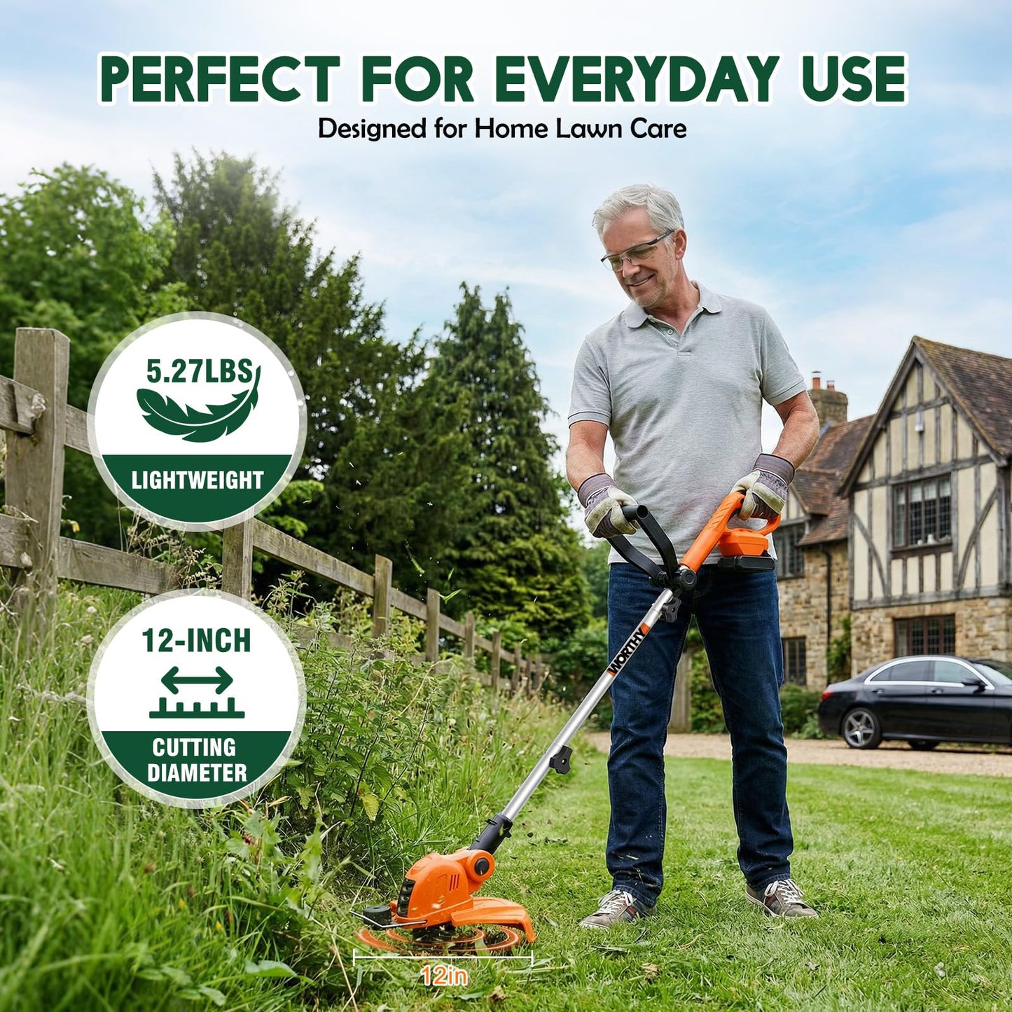 21V Weed Wacker Weed Eater: Electric String Trimmer and Edger 2in1 Lawn Tool Battery Powered 12 Inch Grass Cutter with 2Pack 2000mAh Batteries and Charger, Lightweight for Small Yard Garden Home Use