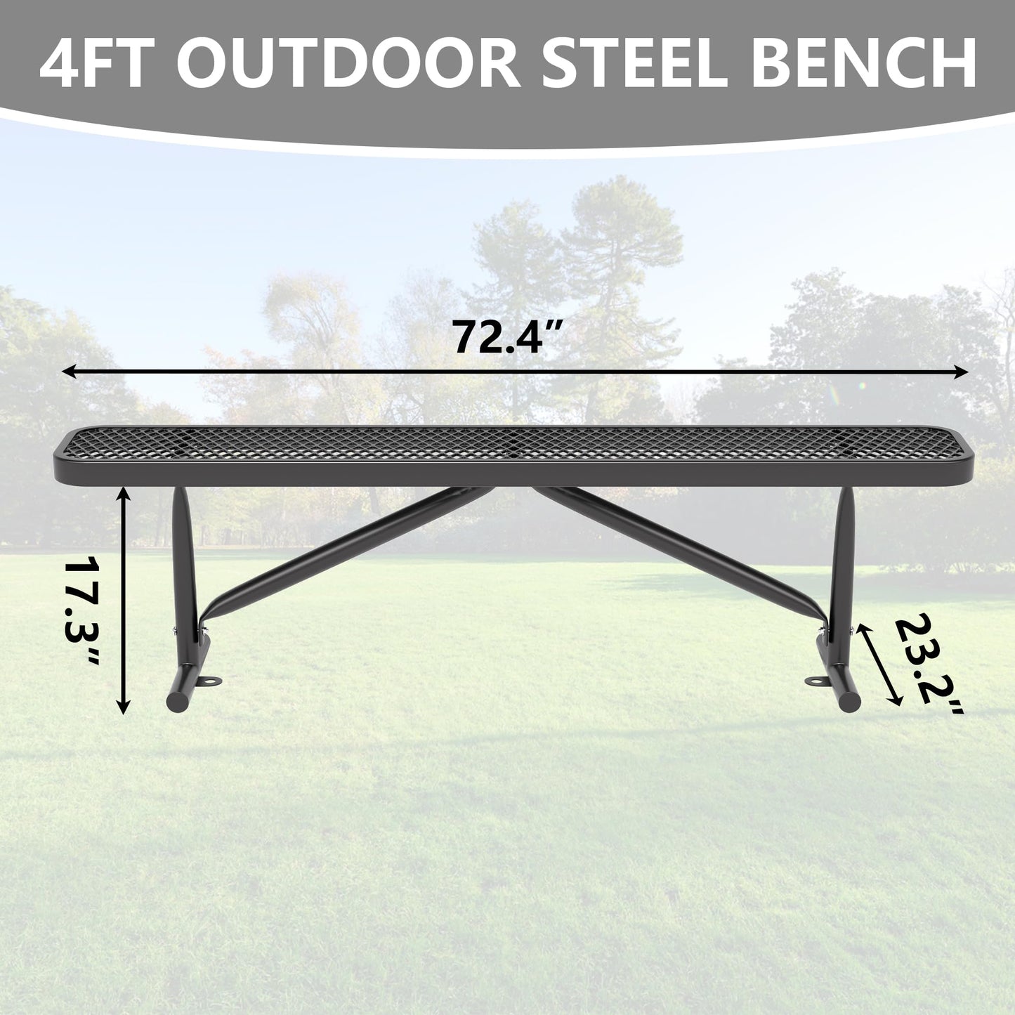 Park Benches for Outside, 6 ft Steel Outdoor Garden Bench Porch Chair Furniture Patio Seating, Commercial Expanded Metal Mesh Bench for Shopping Malls, Lawn, Backyard, Park, Deck, Street, School