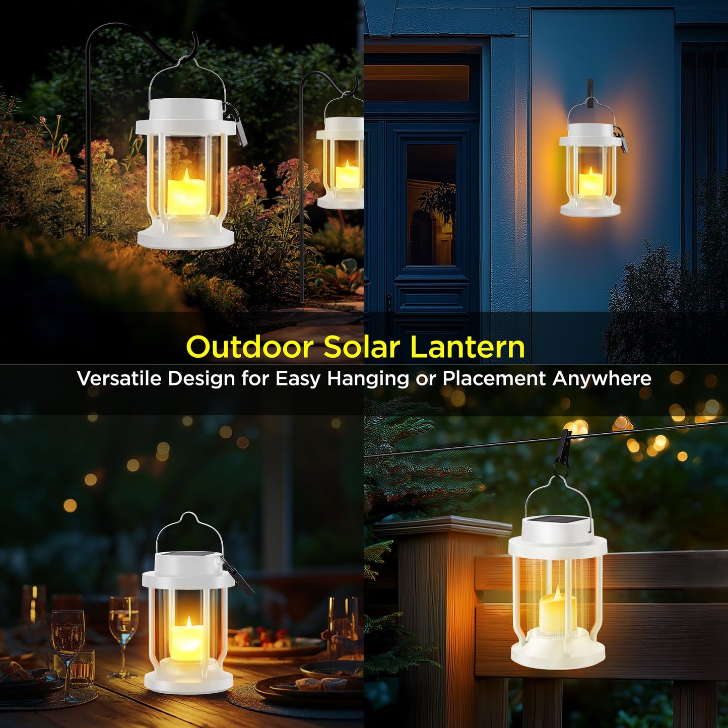 FriutShine Solar Lantern Outdoor & Indoor Use – Hanging Solar Lights with Realistic Flickering Flameless Candle, Weatherproof for Gardens, Patios, Trees, and Lawns (White, 2 Pack)