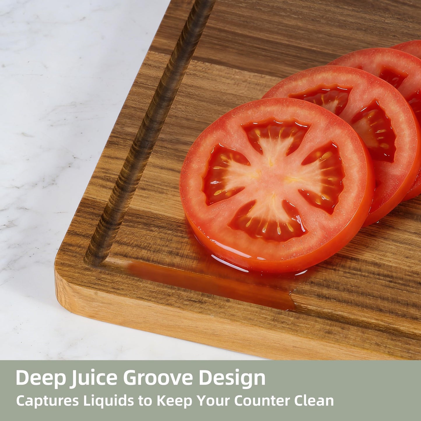 Teak Wood Cutting Board for Kitchen, Wooden Cutting Board with Juice Groove and Handles, Chopping Board Butcher Block for Meat, Vegetables, Bread and Cheese, 15.8 x 11 x 0.8 inch