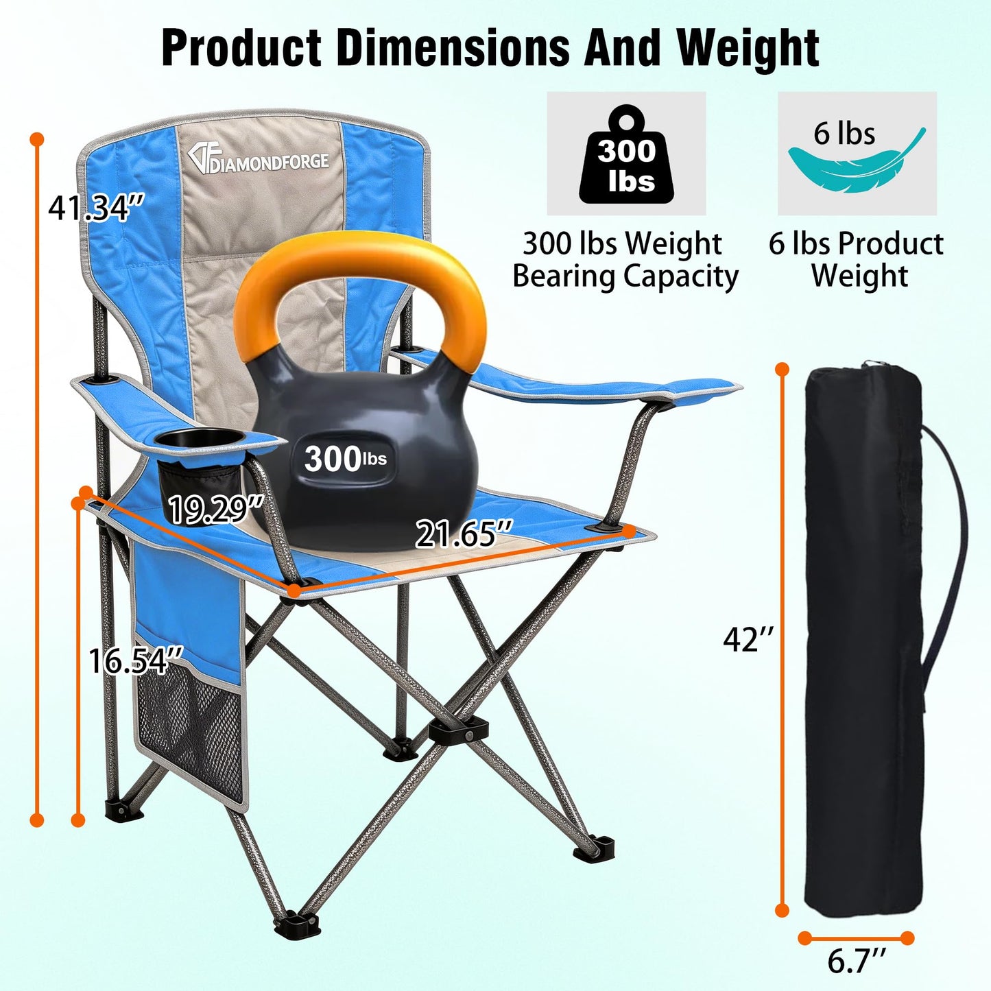 High Back Camping Chair for Adult, Portable Folding Camp Chair, Outdoor Camping Chair with Wide Cup Holder, Side Pocket for Hiking Fishing Sports, (Blue Grey)