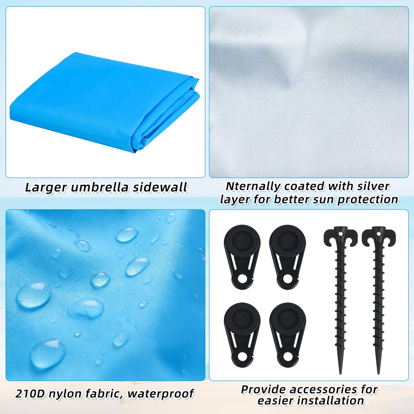 Bylion Large 5.9 x 9.8ft Umbrella Side Shade-UPF50+ Sidewall Accessory for Portable Beach Umbrella Removable Shelter Wall to Block Sun, Wind, & Rain - Waterproof SunWall for Universal Canopy Sunshade