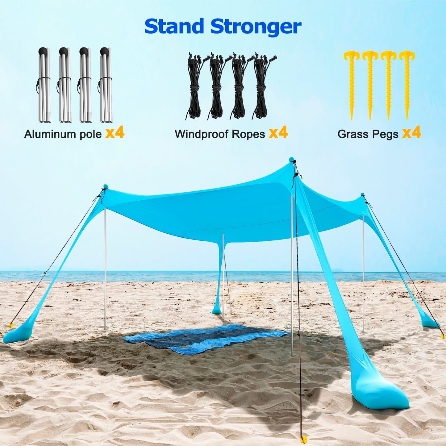 COMMOUDS Beach Tent Sun Shelter - UPF50+ Pop Up Beach Canopy with Sandbags & Sand Shovel & Windproof Poles, Portable Sun Shade for Beach, Camping, Picnics, Backyard (10x10FT)