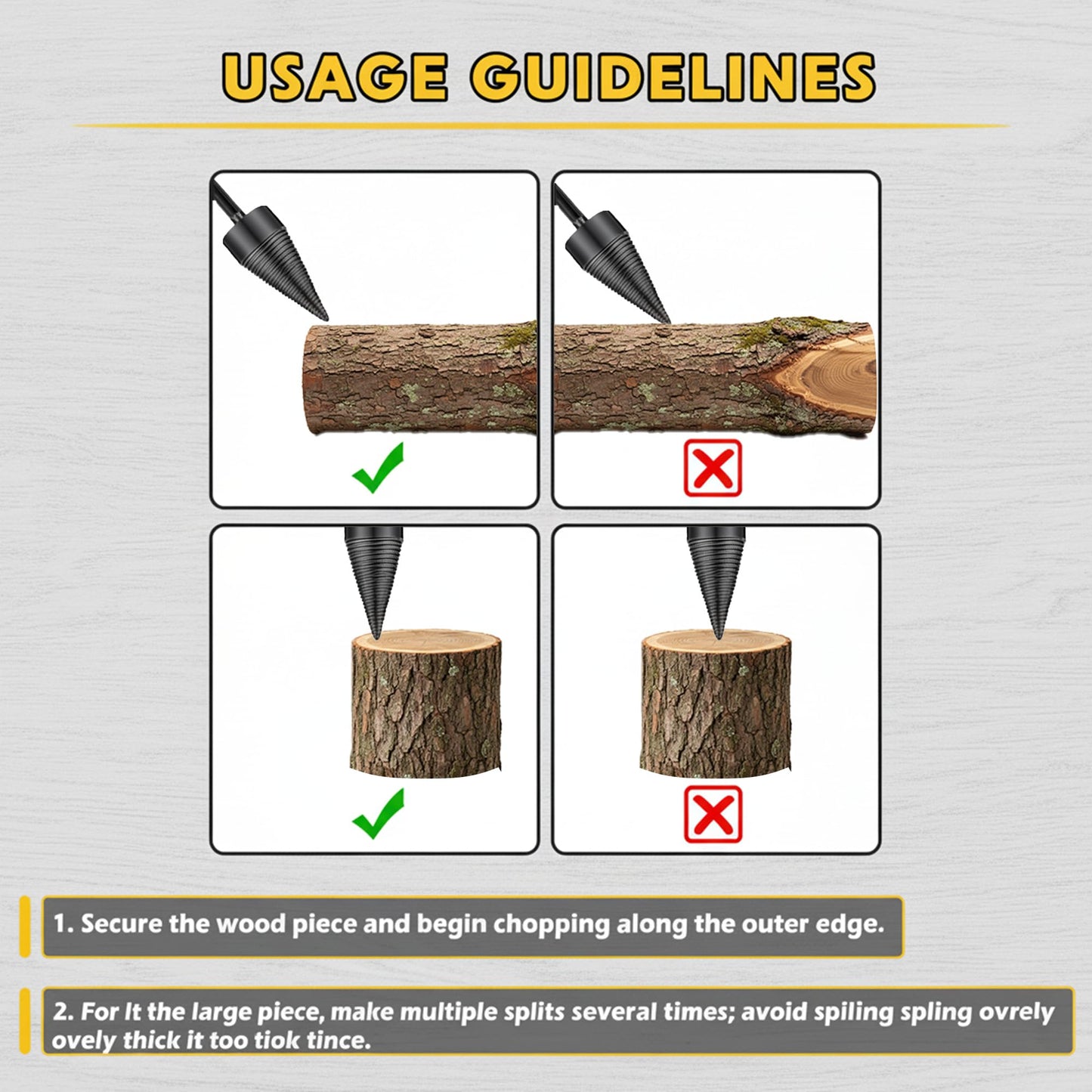 Firewood Log Splitter 2 Pack 45mm+32mm Easy Log Splitting Drill Bits Heavy Duty Electric Drills Screw Cone Driver Tools Split Wood Efficiently for Dry Soft Woods + 4 Drill Attachments (Black)