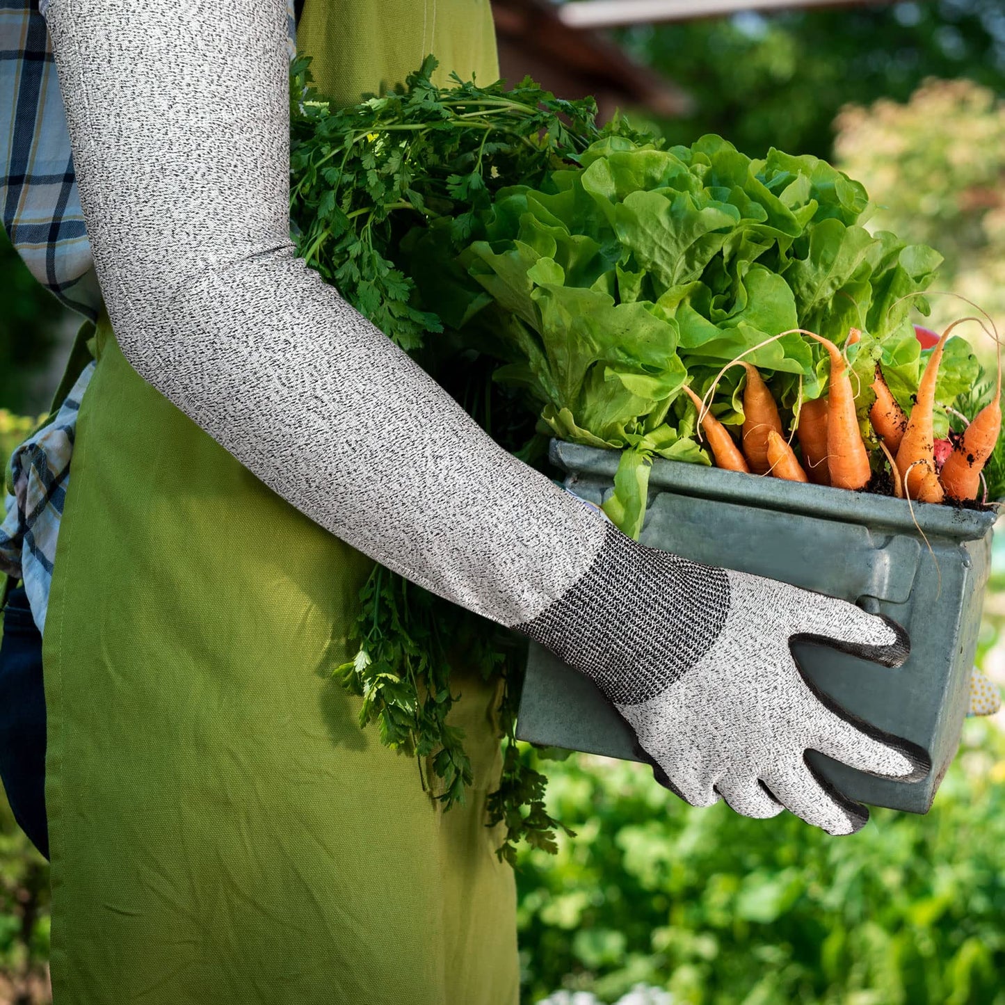 Evridwear Long Gardening Gloves Cut Resistant Sleeves with Anti-slip Nitrile Coated Palm for Gardening and Landscaping