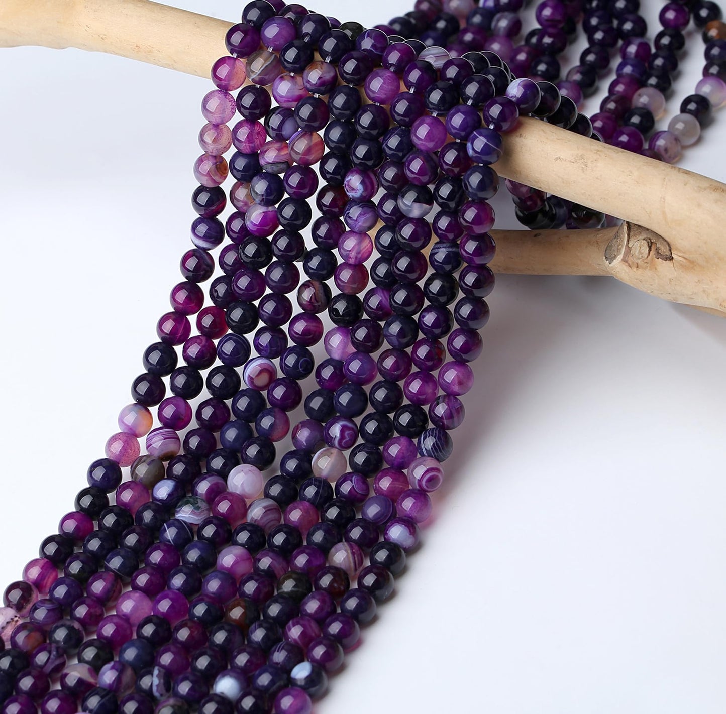 NUKAYAI Natura Purple Striped Agate Beads 100Pcs 8mm Crystal Beads Loose DIY Round Stone Bead for Bracelet Necklace Earrings Making
