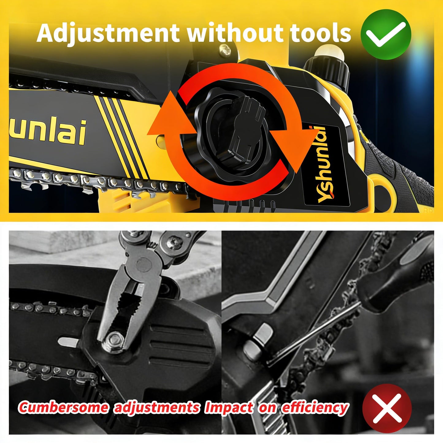 Yshunlai Cordless Mini Chainsaw 8 Inch & 6 Inch, Hand held Small Battery Powered Chain Saw with 2× 4000mAh Batteries, Brushless Electric Chainsaw for Tree Branch Trimming, Wood Cutting, Garden Work