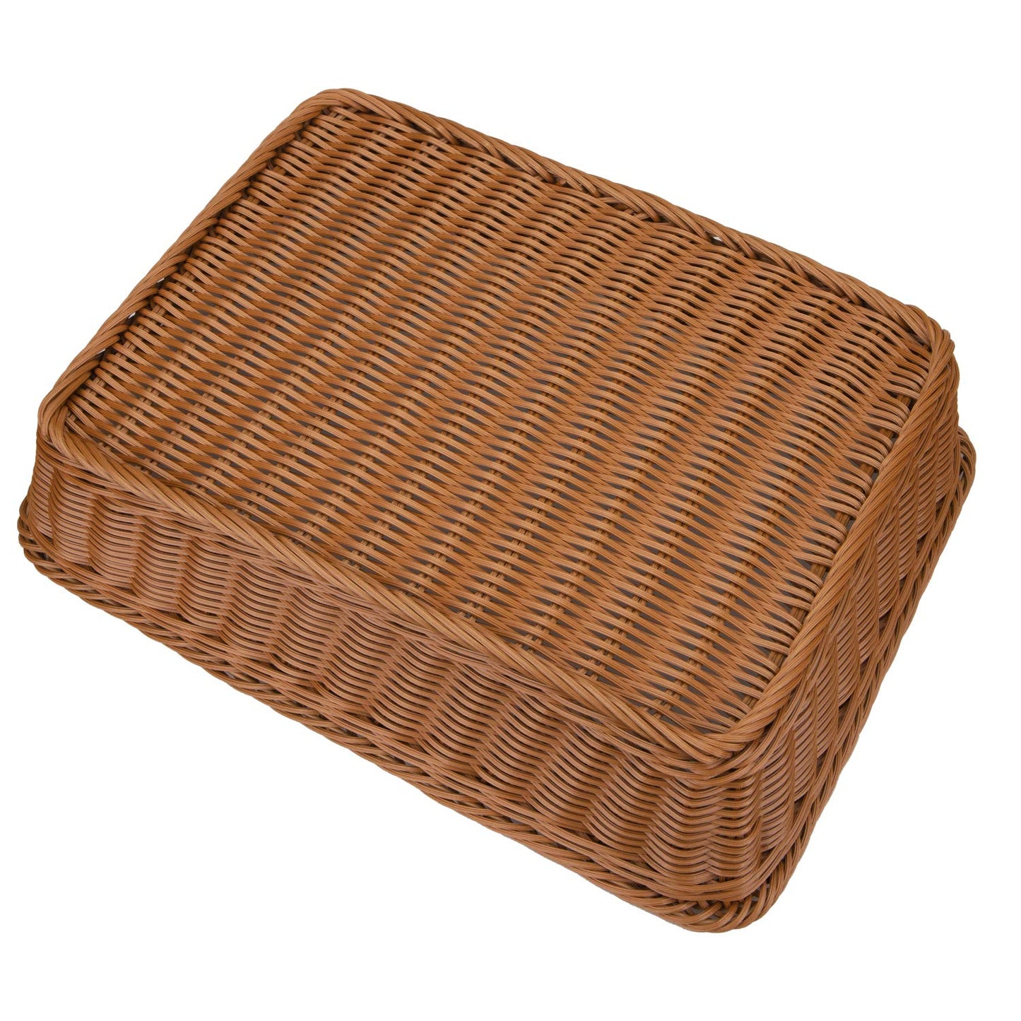 Yarlung 2 Pack Woven Bread Basket, Plastic Wicker Fruit Baskets 15.7 x 11.4 Inch, Imitation Rattan Food Serving Trays for Vegetables, Kitchen, Restaurant, Outdoor, Brown