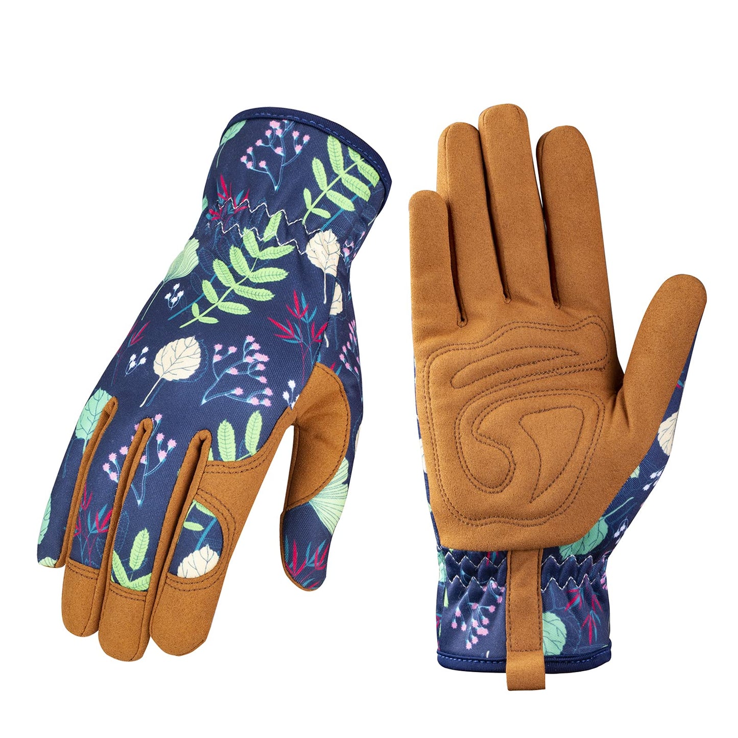 Bamllum Leather Gardening Gloves for Women - Working Gloves for Weeding, Digging, Planting, Raking and Pruning (B-Blue) Medium