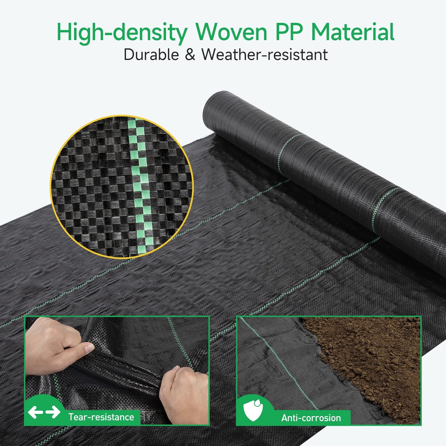 GreatBuddy 4FT × 100FT Weed Barrier Landscape Fabric Heavy Duty, 3.2oz High Density Weed Cloth for Greenhouse, Garden, Yard, Pathway, Ultra-Durable Woven Weed Control Ground Cover, Easy Setup