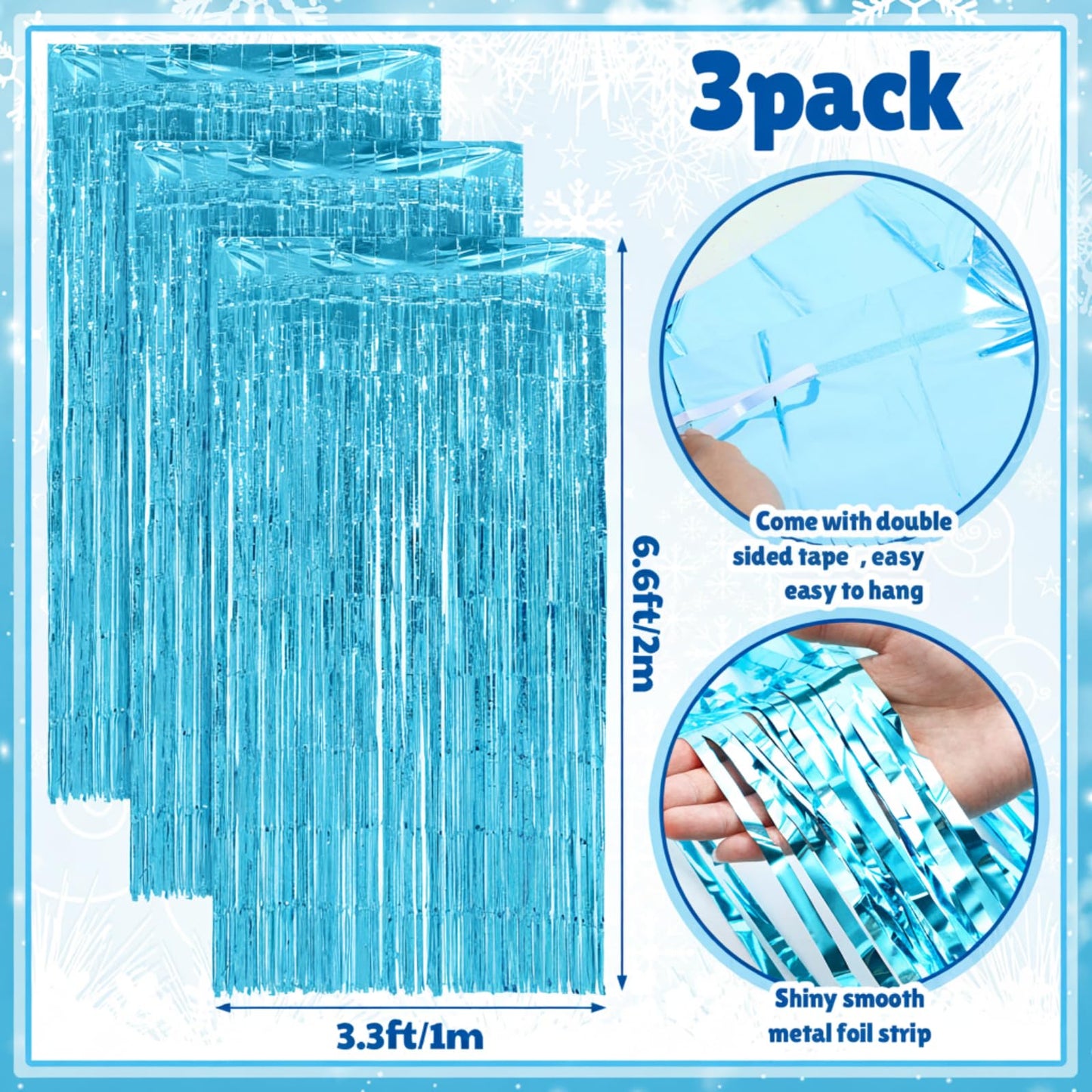 VitalCozy 7pcs Birthday Party Decorations Snowflake Tinsel Foil Fringe Curtains Porch Banners Snow Rug Backdrop for Wonderland Party Decoration Winter Supplies