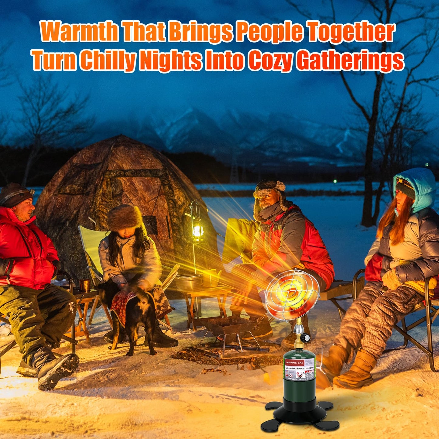 Portable Propane Heater for Camping, Outdoor Small Space Patio Heater with Control Valve, Radiant Cordless Tent Heaters with Foldable Gas Tank Holder for Hiking Ice Fishing Hunting Backyard