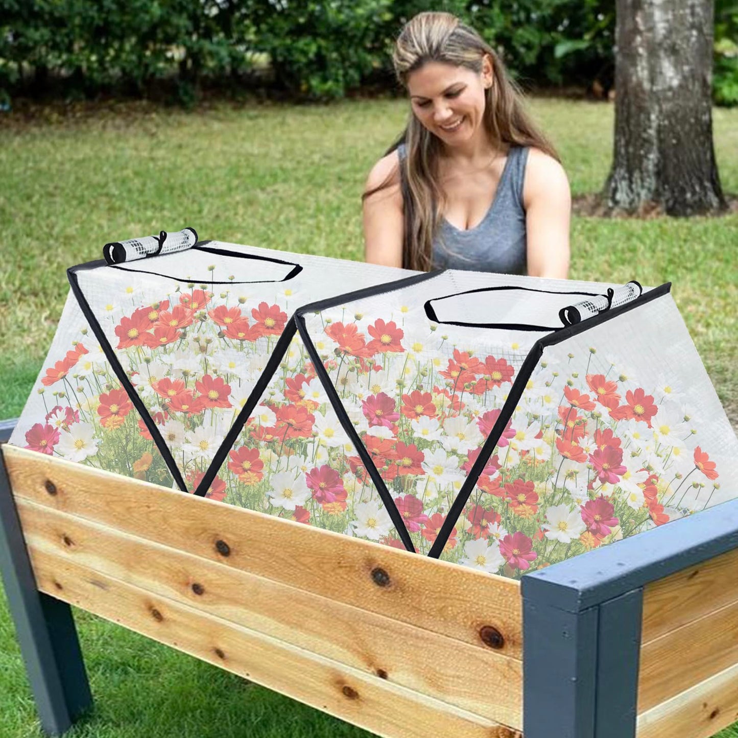 48" X 13.4" X 14" Foldable Plant Winter Frost Cover Protection for Garden Beds, Garden Row Accelerator Plants Cover with Insect Net Spring-Up Greenhouse Frost Cover for Vegetable Plant (2PCS)