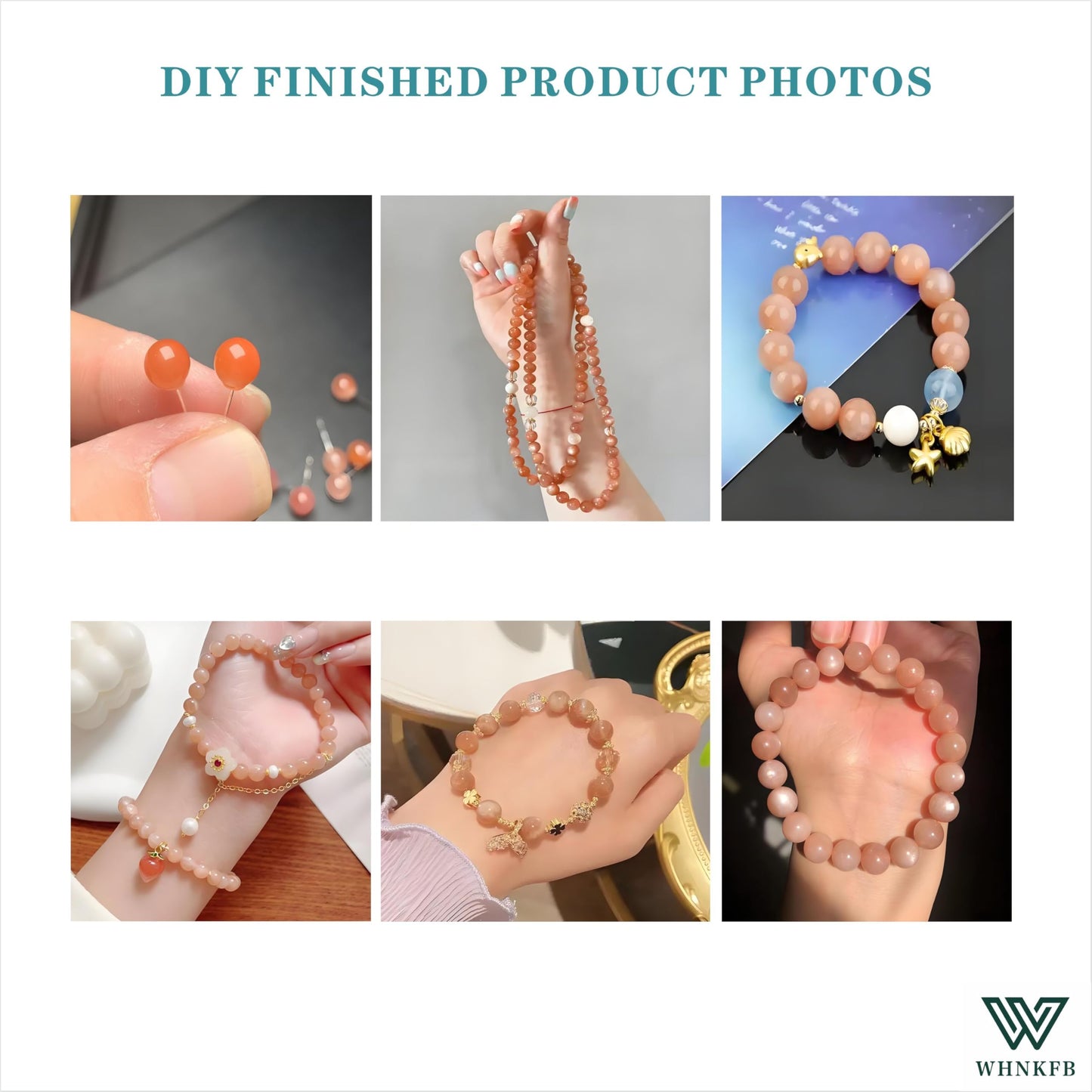 WHNKFB 8mm 50PCS Natural Peach Moonstone Round Beads, Smooth Polished Loose Gemstone Beads for Jewelry Making Craft - 4mm 6mm 8mm 10mm Options with Free Elastic Cord