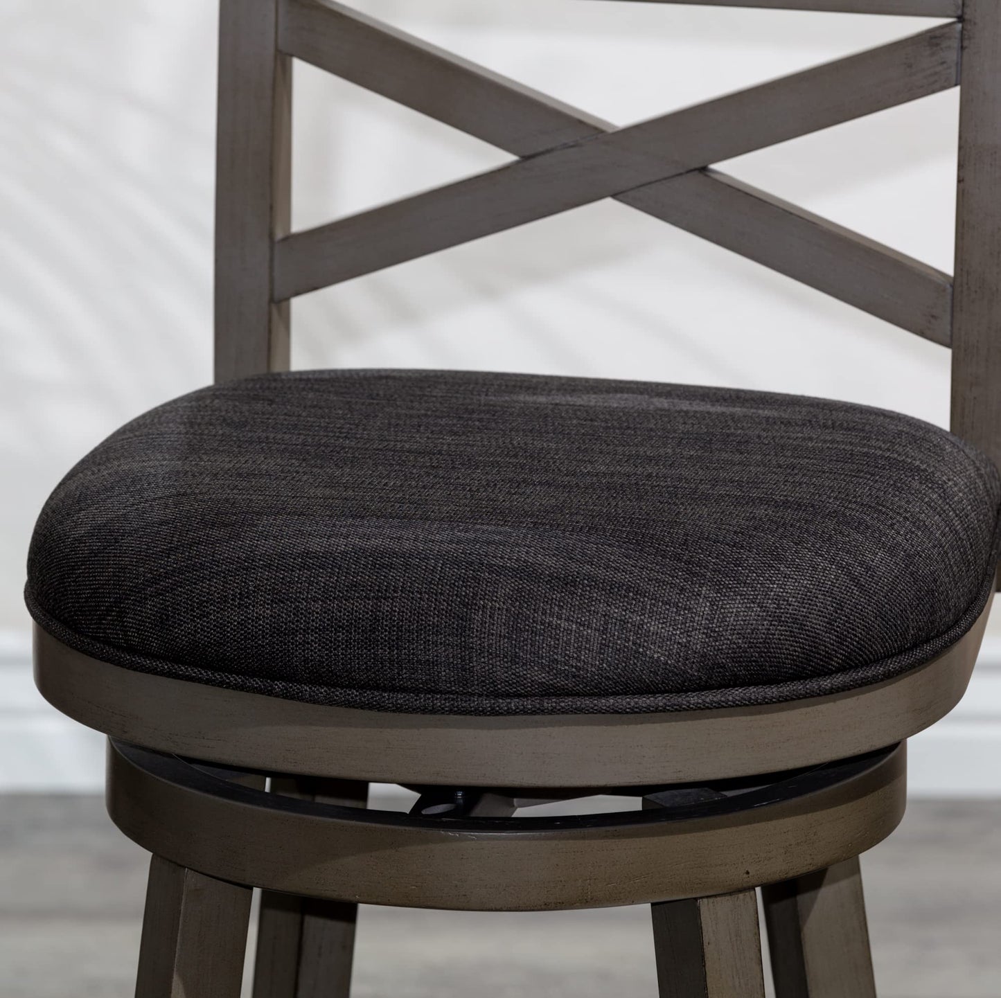 DTY Indoor Living Meeker 24 Inch Counter Height Bar Stools with Backs - Wooden Swivel Counter Stools for Kitchen Island - Charcoal Fabric Seat, Solid Wood Frame, Weathered Gray Finish