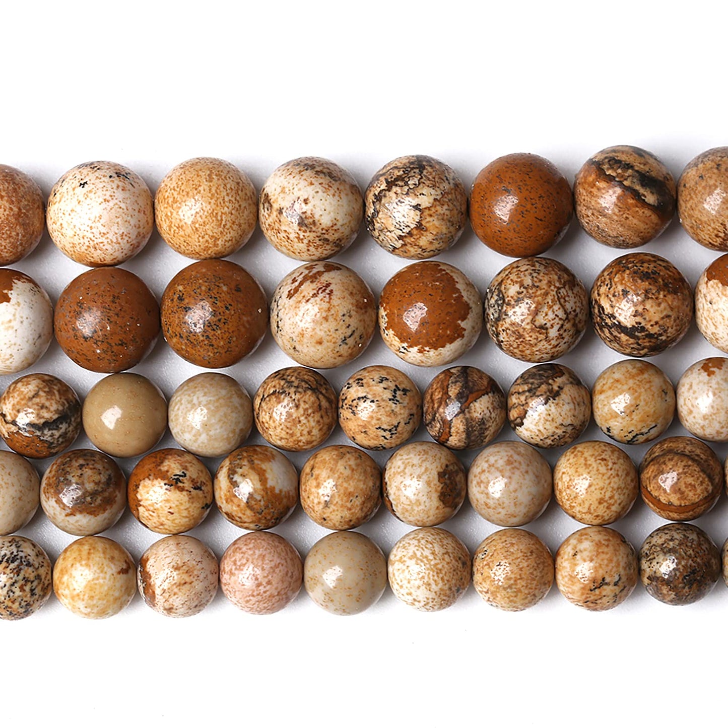 Natural Picture Jaspers Stone Beads Round Smooth Gemstones Loose Spacer Beads for Jewelry Making DIY Necklaces Bracelets 8mm 46pcs 15"