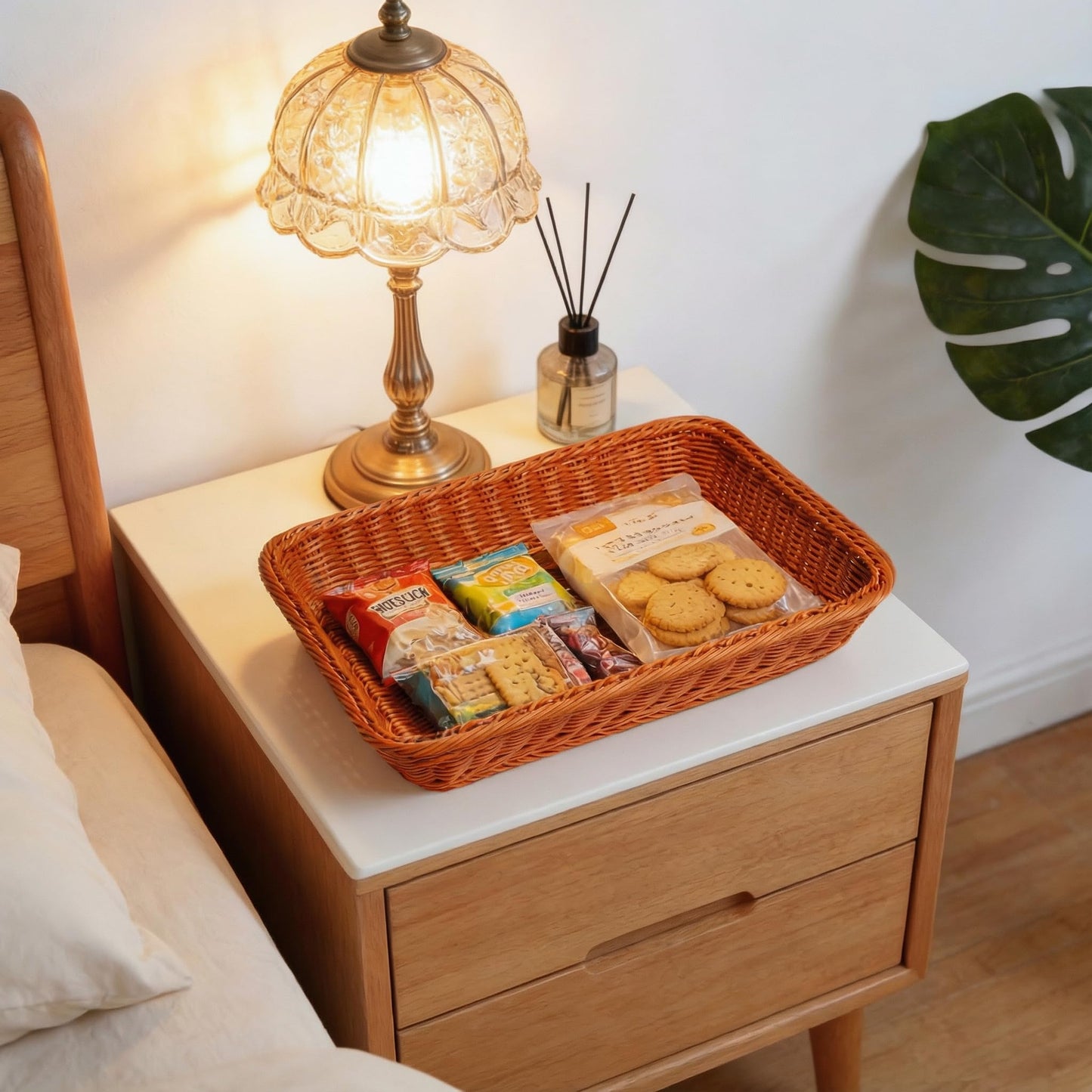 6 Pcs Wicker Bread Baskets 15.8 Inch Stackable Woven Serving Storage Baskets for Fruit Vegetables Snacks Food, Tabletop Home Restaurant Picnics Parties