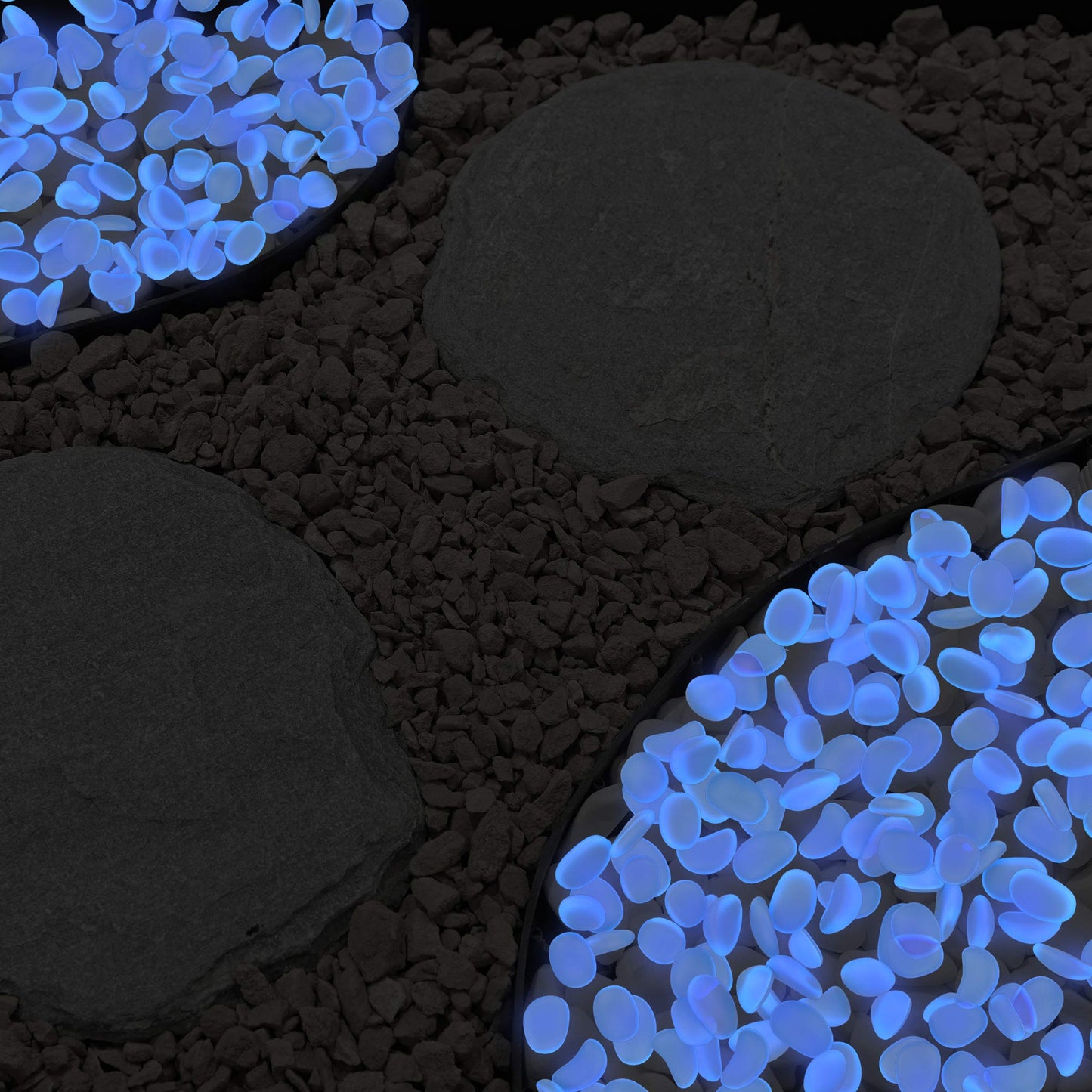 Pure Garden Glow-in-The-Dark Solar Pebble Lights, 500 Ct Blue Decorative Rocks for Flower Beds, Walkways, and Patios