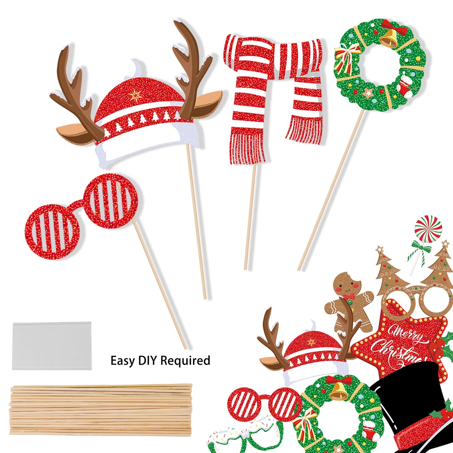 51PCS Christmas Glasses and Holiday Headbands Set Christmas Photo Booth Props Party Decoration Accessories for Xmas Party Supplies Holiday Favors(51)
