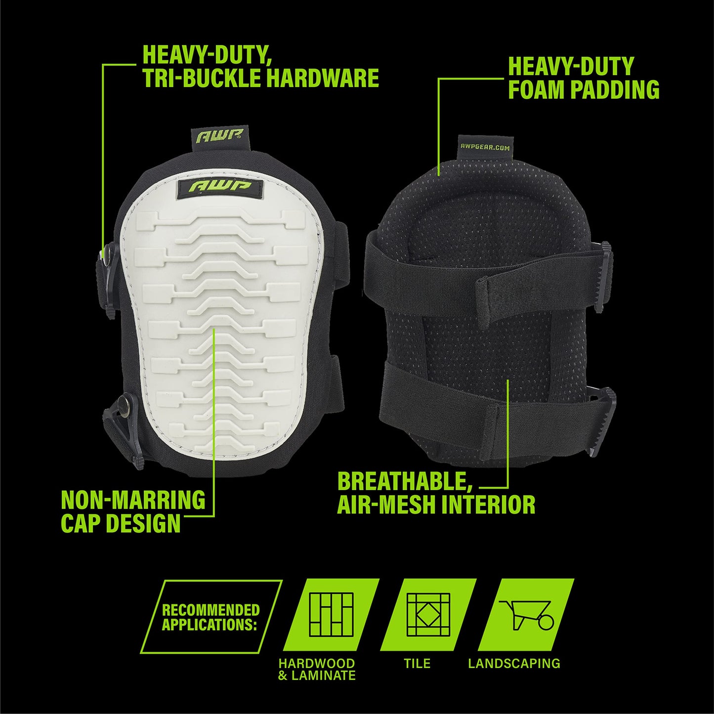 AWP Non-Marring Knee Pads with Heavy Duty Foam Padding for Sub-Floor/Underlayment and Tile, Knee Pads with Breathable Air-Mesh Interior for All-Day Support & Stability, One Size | 1L-324-1
