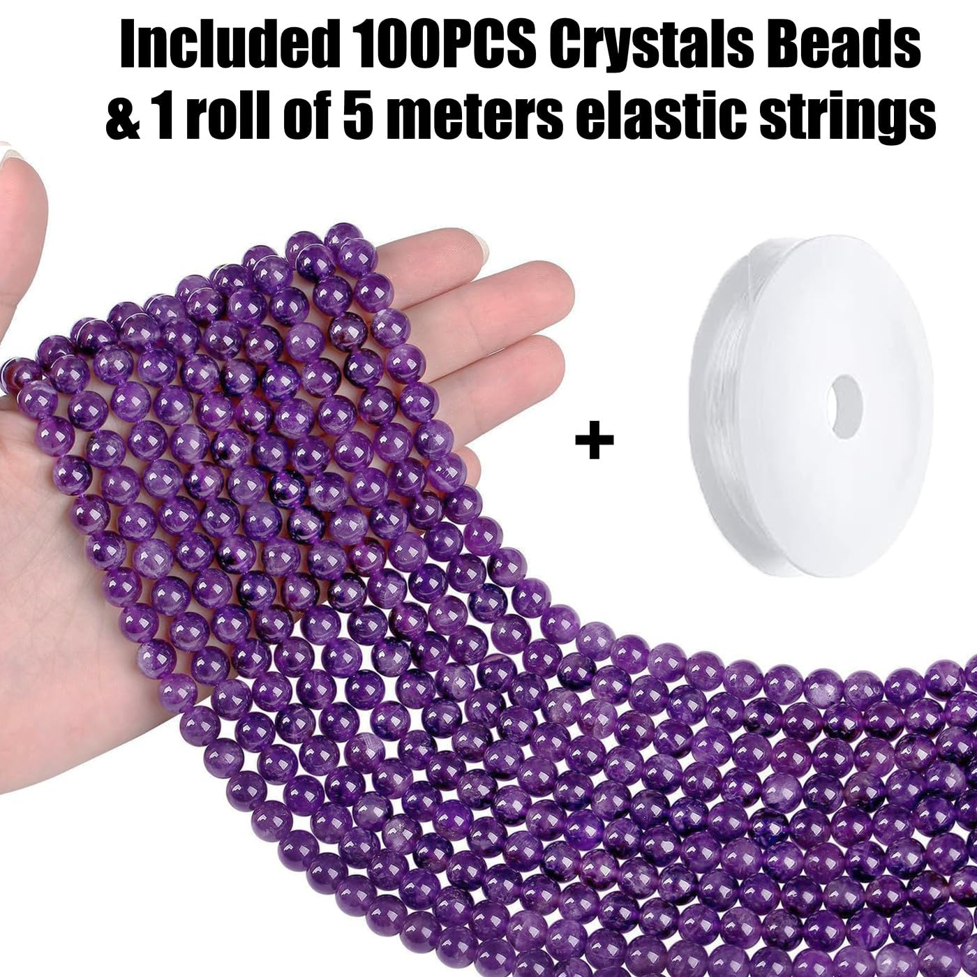 QINJIEJIE 100PCS Amethyst Beads 8mm Natural Stone Beads Round Loose Gemstone Bead for Bracelet Beading Crystal Jewelry Making DIY Necklace Earrings 0.32"