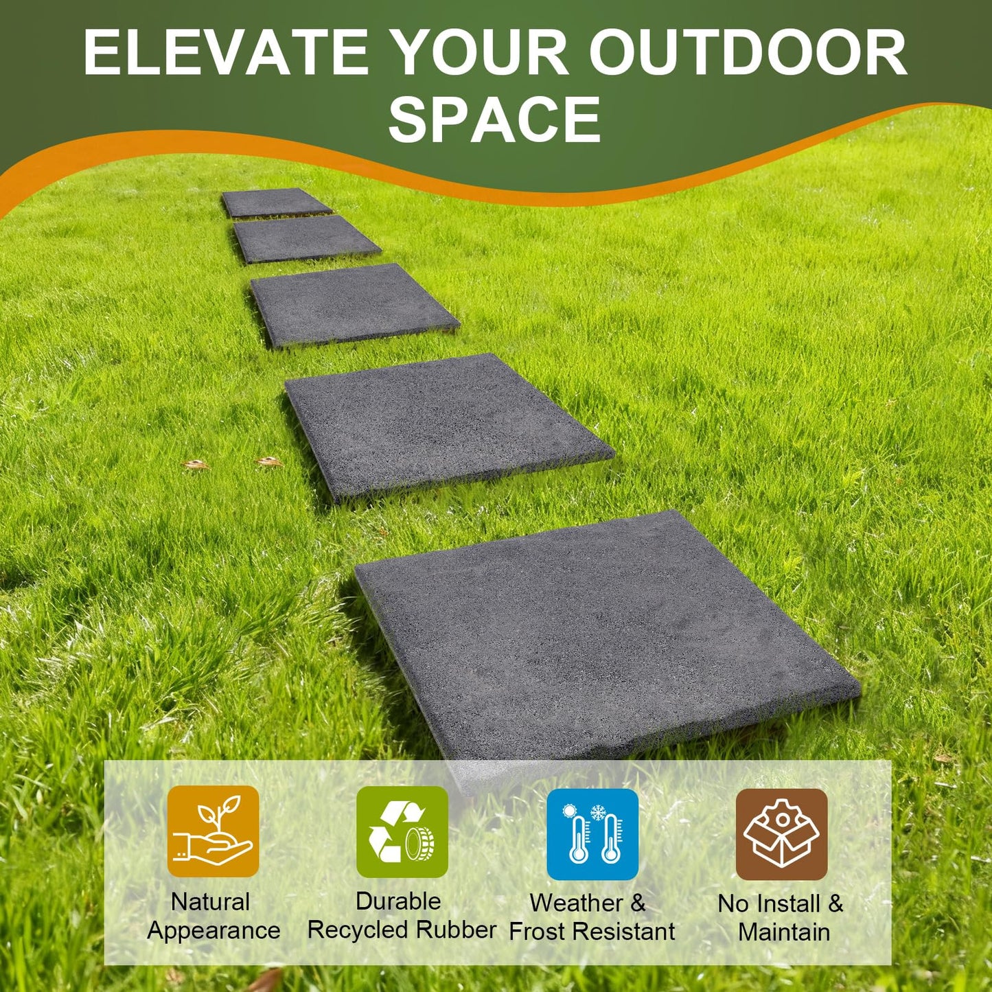 Sekcen 3 Pack Rubber Stepping Stones 15.75”x15.75” Outdoor Garden Walkway Recycled Paving Stones Pavers for Walkways