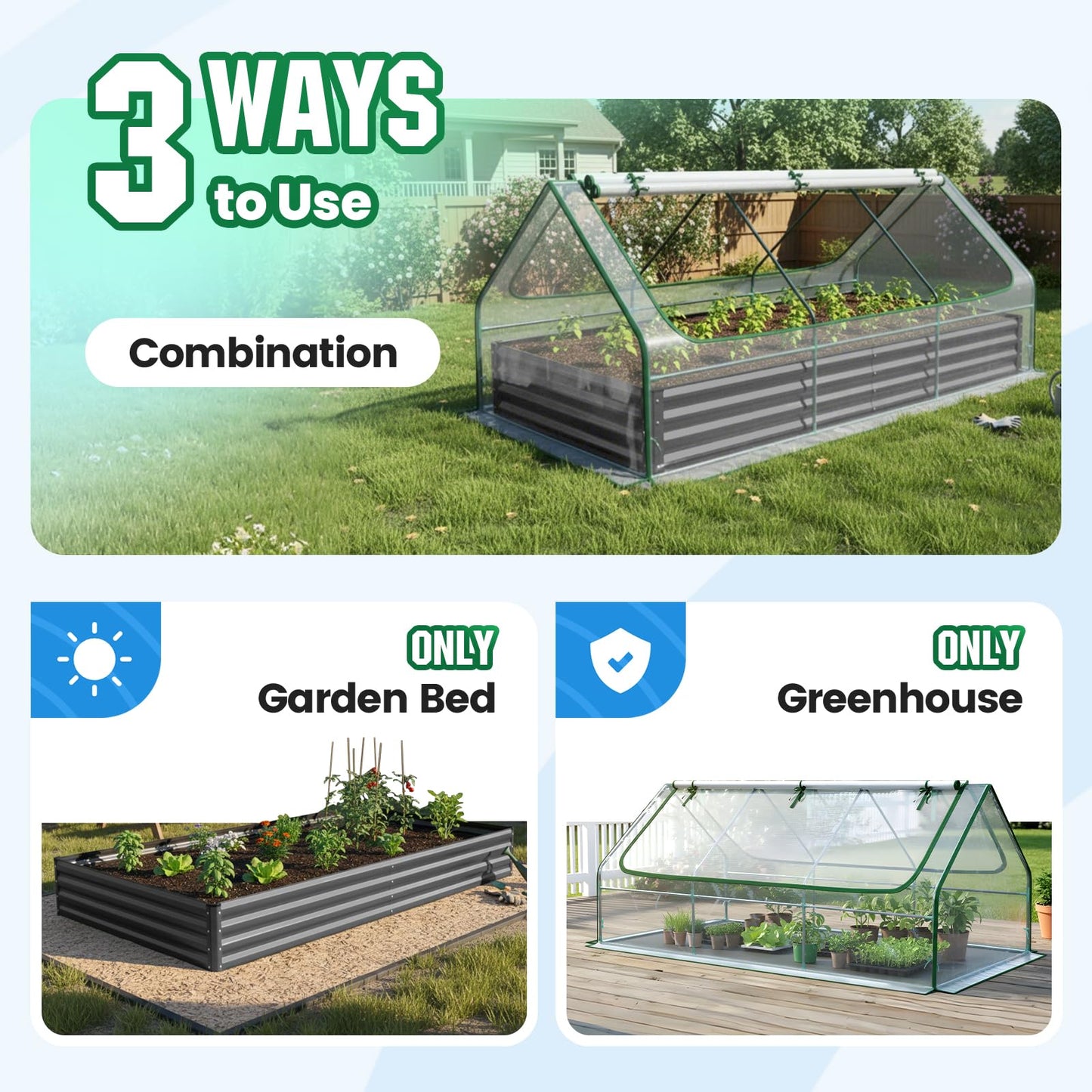 Quictent Raised Garden Bed Galvanized Raised Beds for Gardening Vegetables with Cover 8x4x1 ft Metal Planter Box Outdoor Use (Clear)