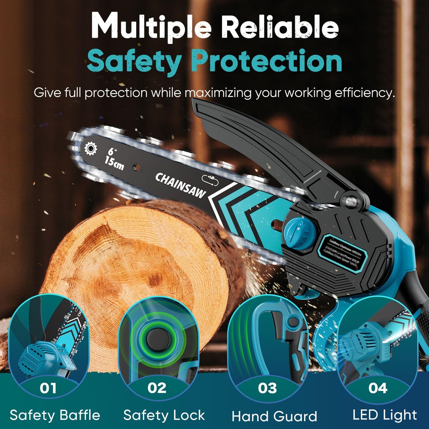Mini Chainsaw- 6 Inch Electric Mini Chain Saw Cordless Battery Powered One-Hand Tree Trimming Saw with 2 Batteries, Portable Gardening Gadgets for Men, Unique Birthday Gifts (Blue)
