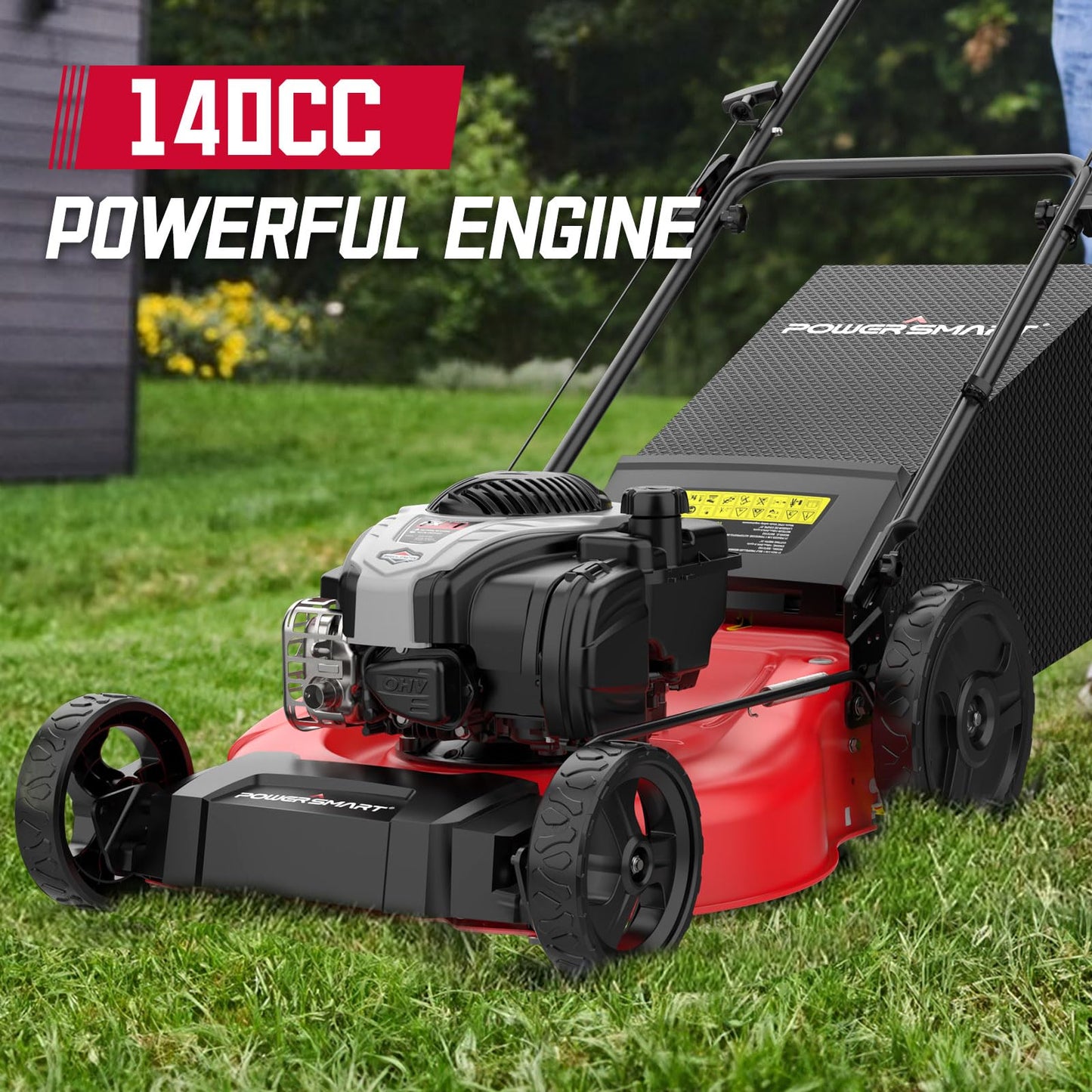 PowerSmart 21" Gas Lawn Mower, 140cc B&S E550 Engine, 3-in-1 with Bagging, High Wheels, Lightweight, Easy Assembly, Cordless Push Lawn Mowers for Garden Yard