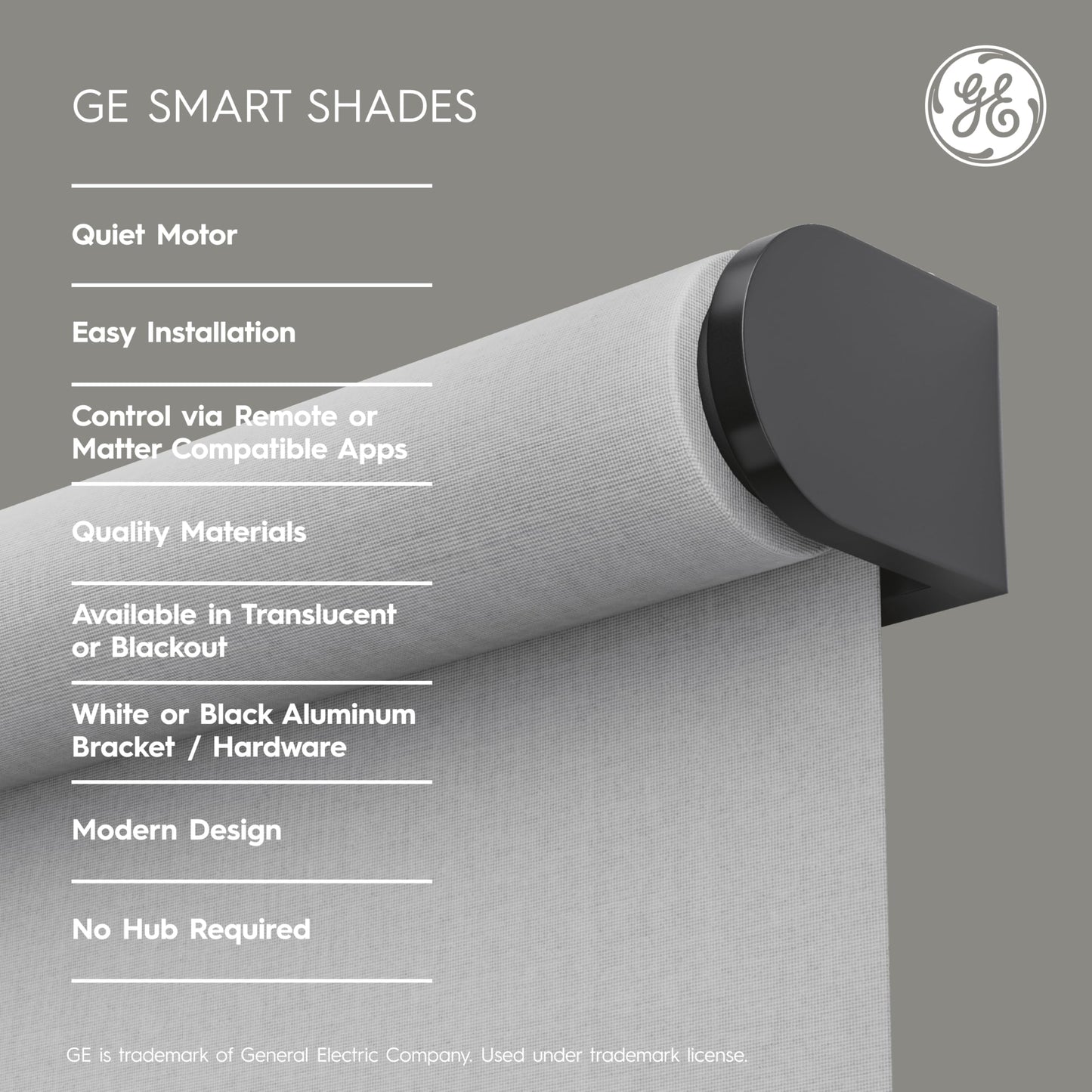 GE Smart Shades, Rechargeable Battery Roller Shade with Remote Control, Translucent White Fabric, White Hardware, 24-in Wide, 1 Count