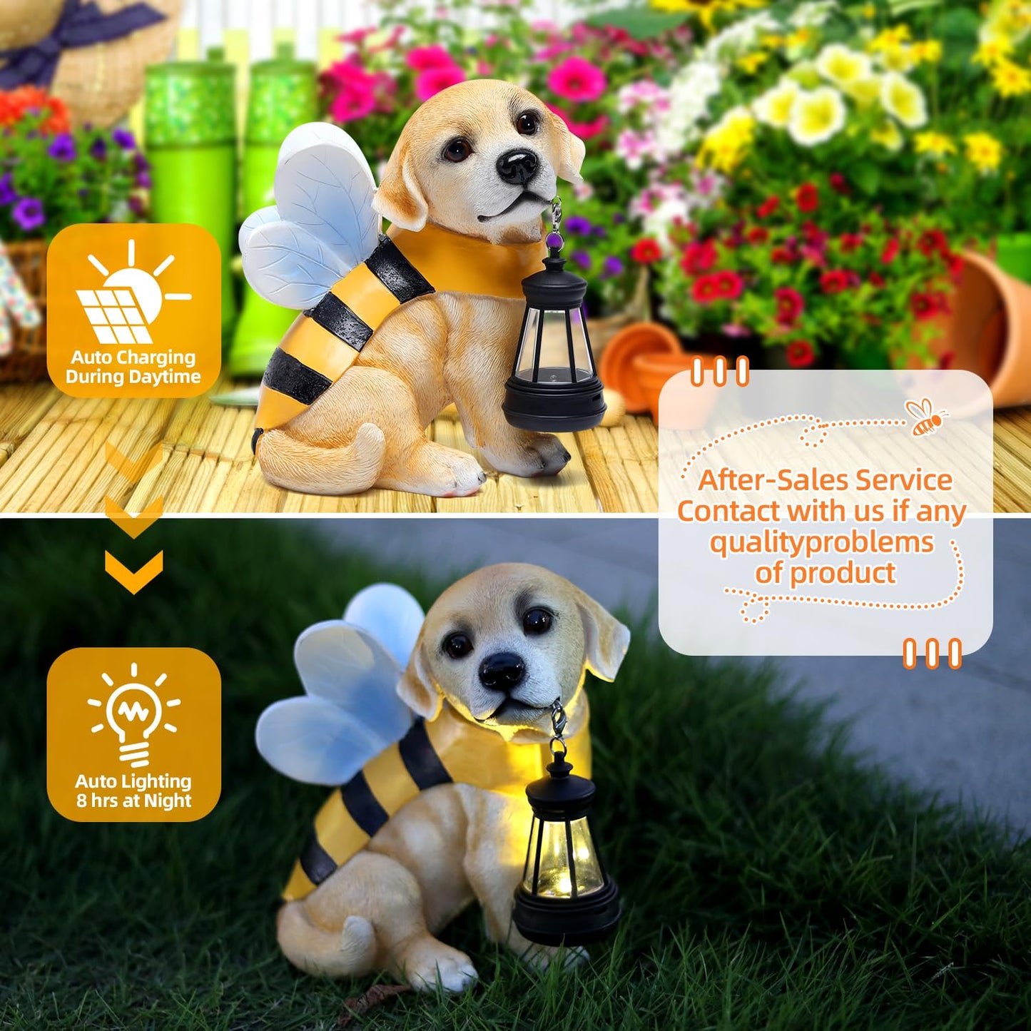 Aclema Solar Garden Statue - Honeybee Dog Figurine with LED Lantern, Resin Outdoor Decor for Patio, Lawn & Yard, Garden Art, Ideal Gift for Mom, Grandma, Housewarming