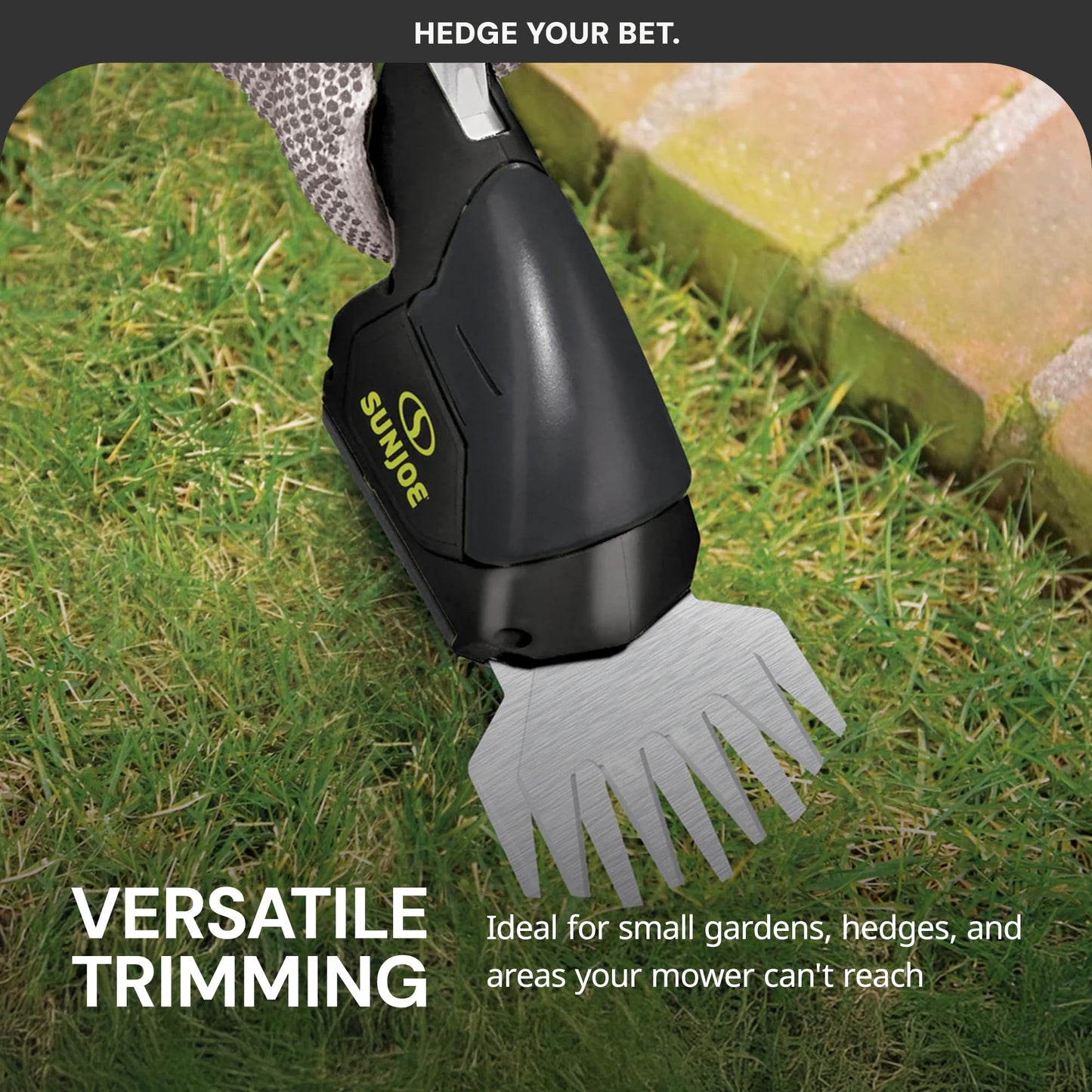 Sun Joe HJ604C Cordless Grass Shears and Hedge Trimmer, 2-in-1 Handheld Shrub Trimmer, 7.2V Lithium-Ion Battery, 1250 RPM Steel Blades, Charger Included