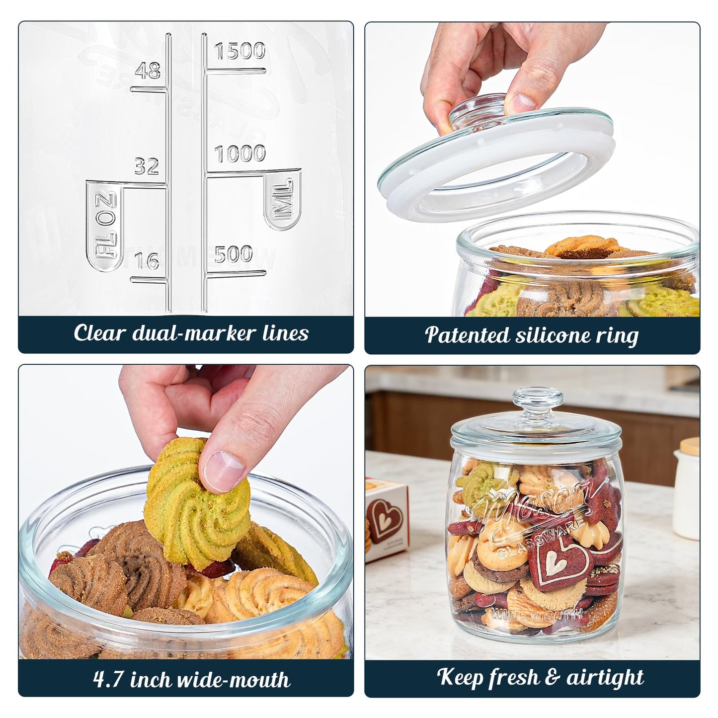 Dwbligt Half Gallon Cookie Jar, Glass Flour Sugar Storage Container for Kitchen Pantry & Laundry Room,Wide Mouth Mason Jar for Sourdough Starter, Candy, Flour, Dog Treats, Coffee - Set of 1