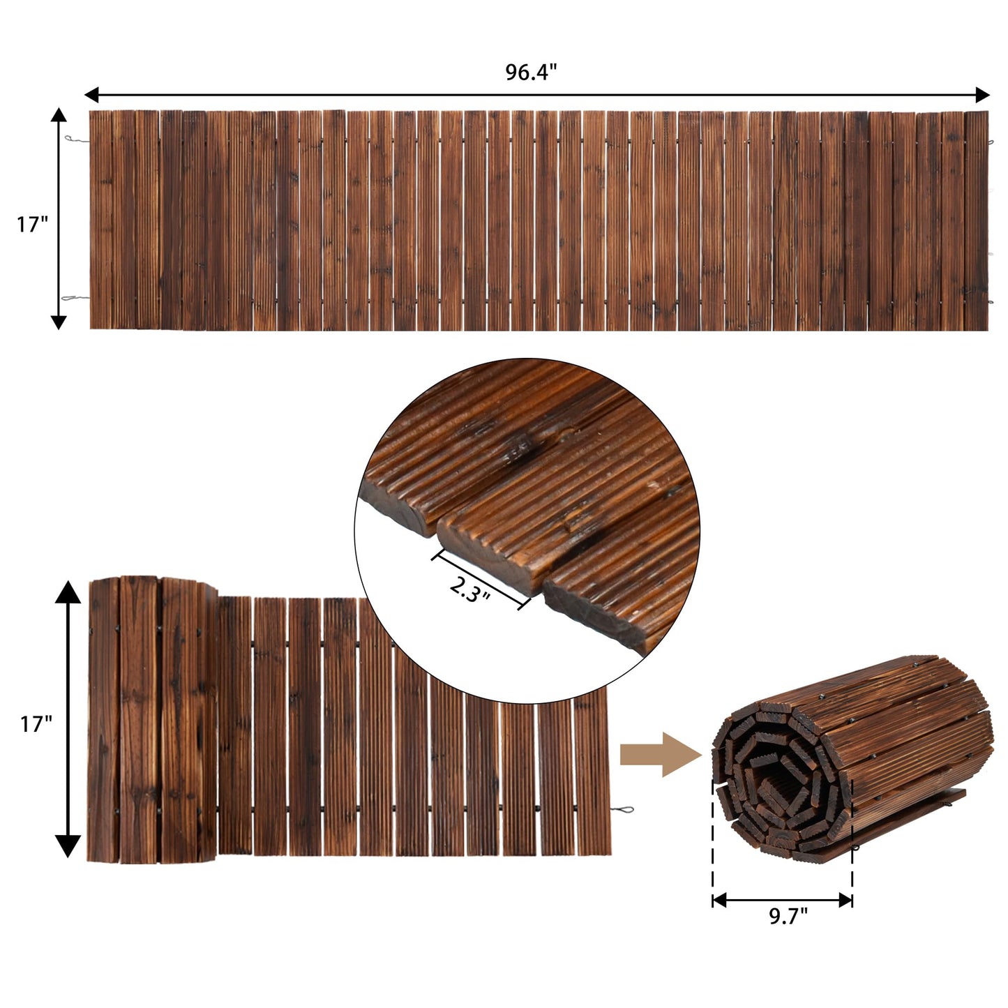 Spurgehom 8FT Wooden Garden Pathway Straight Outdoor Walkway Roll Out Cedar Wood Patio Flooring Path Decorative Lawn Patio Pavers Boardwalk Beach Wedding Party (Brown)