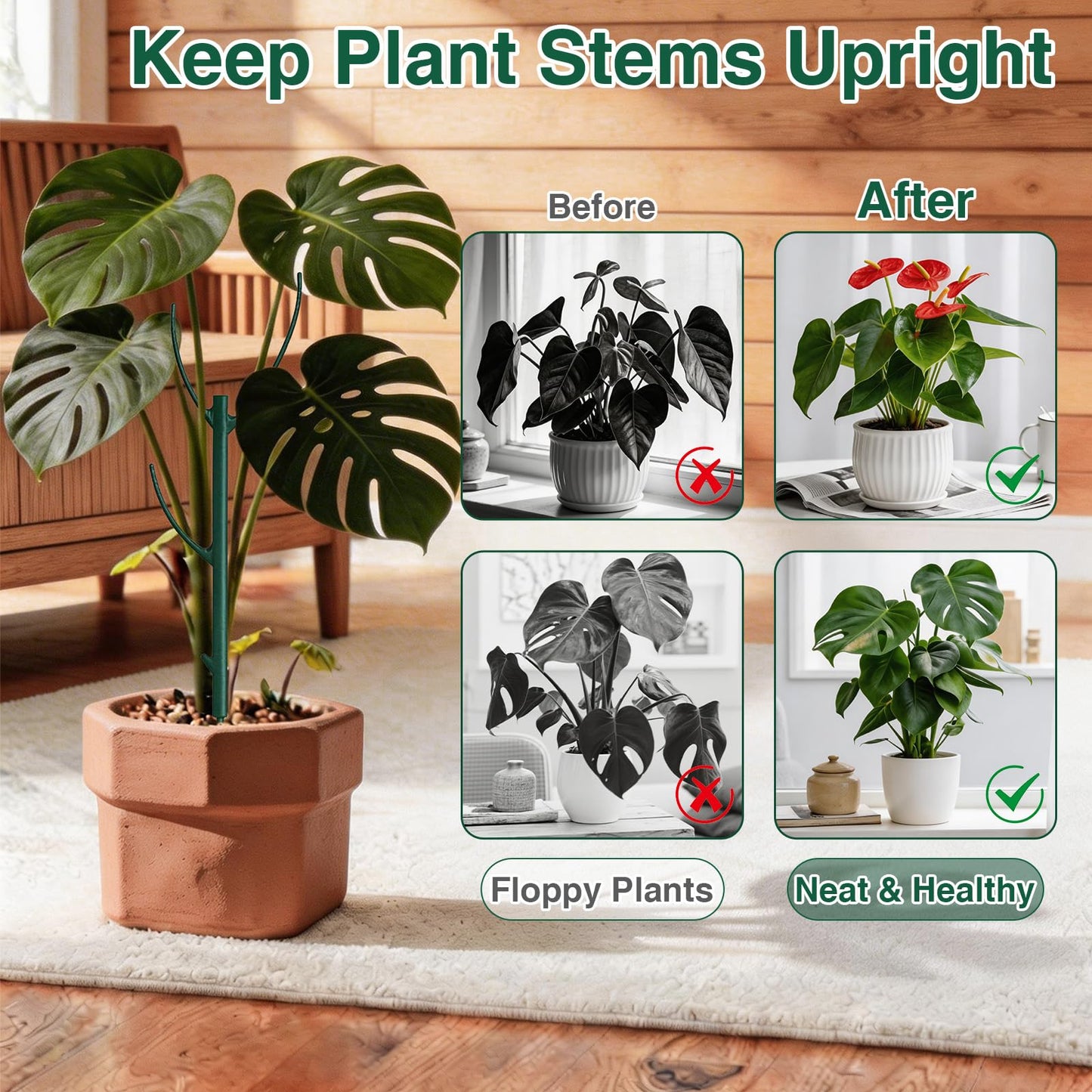 10 Pack Stackable Plant Support Stakes, 75inch Climbing Plant Sticks Structures for Monstera with Garden Ties, Durable Alternative to Moss Pole for Indoor Outdoor Plants
