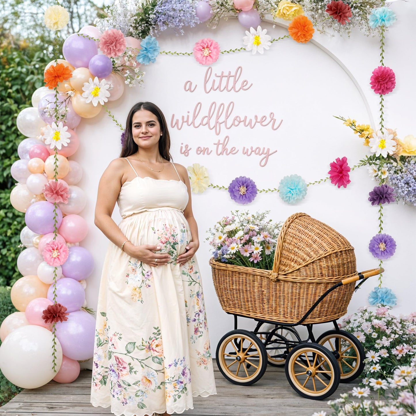 Kriyokiaa Tissue Paper Flowers Wildflower Paper Pom Pom Garlands Hanging Flowers Decorations for Wildflower Baby Shower, Baby in Bloom Baby Shower, Bridal Shower and Birthday Decorations